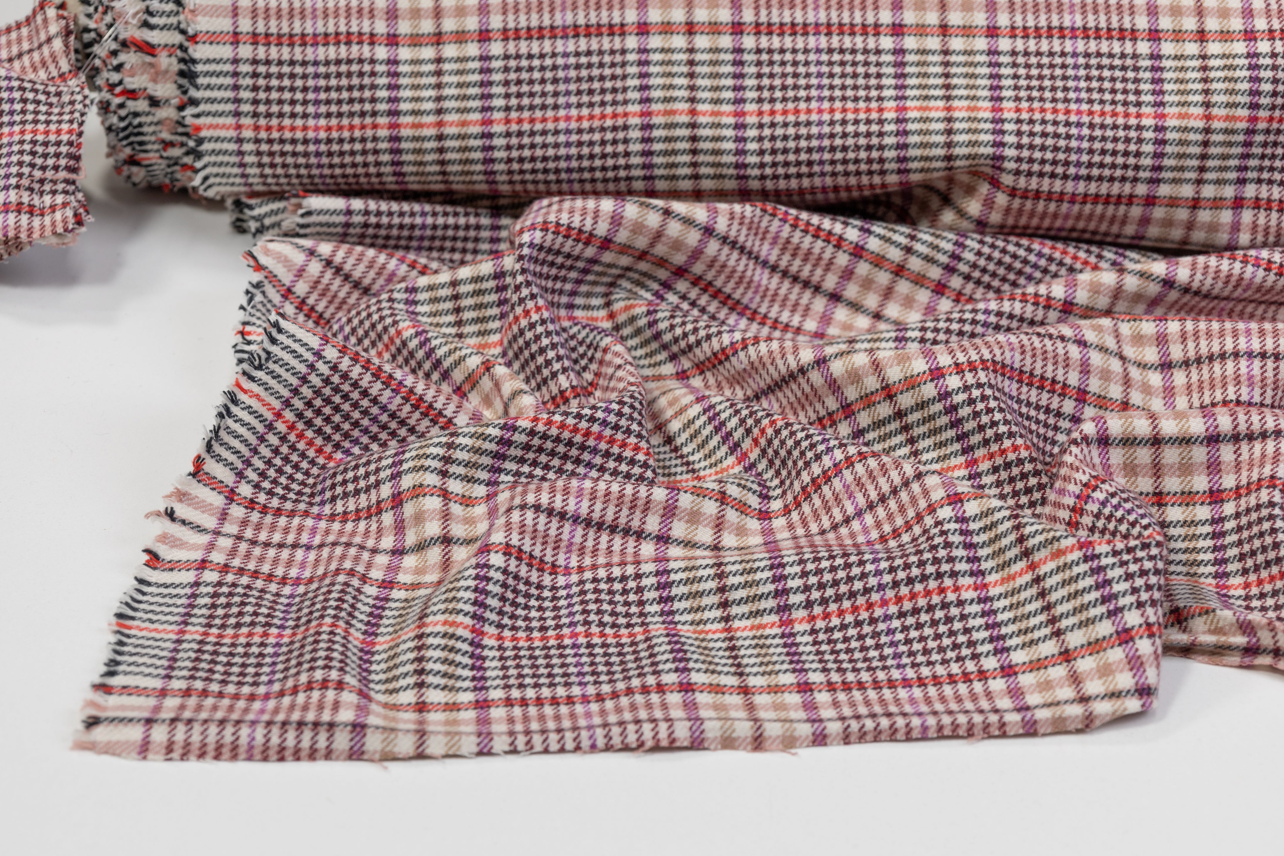 Checked Italian Cotton Wool Blend Suiting - Pink