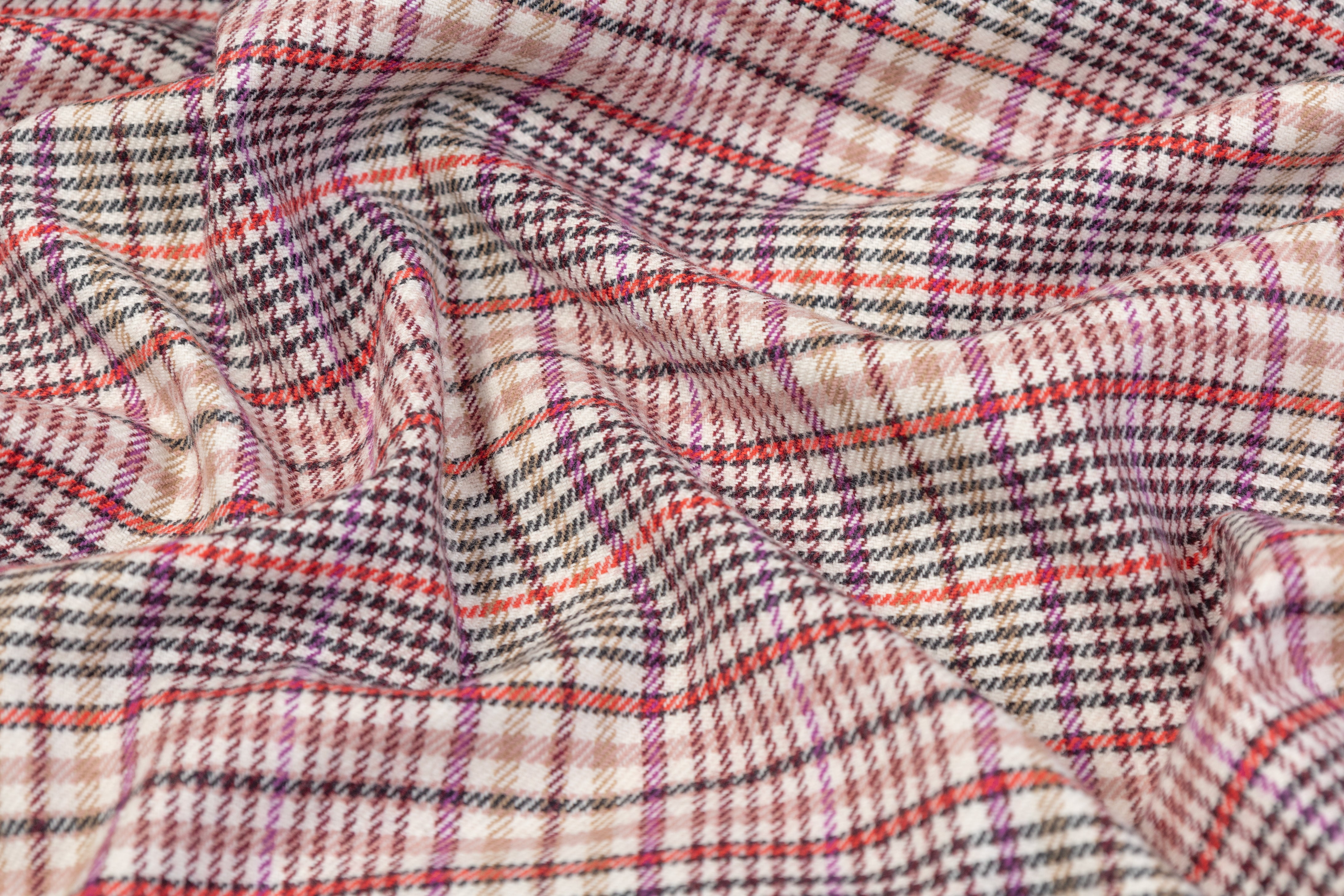 Checked Italian Cotton Wool Blend Suiting - Pink
