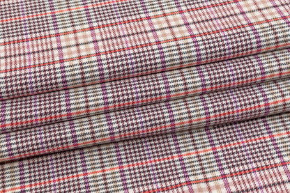 Checked Italian Cotton Wool Blend Suiting - Pink