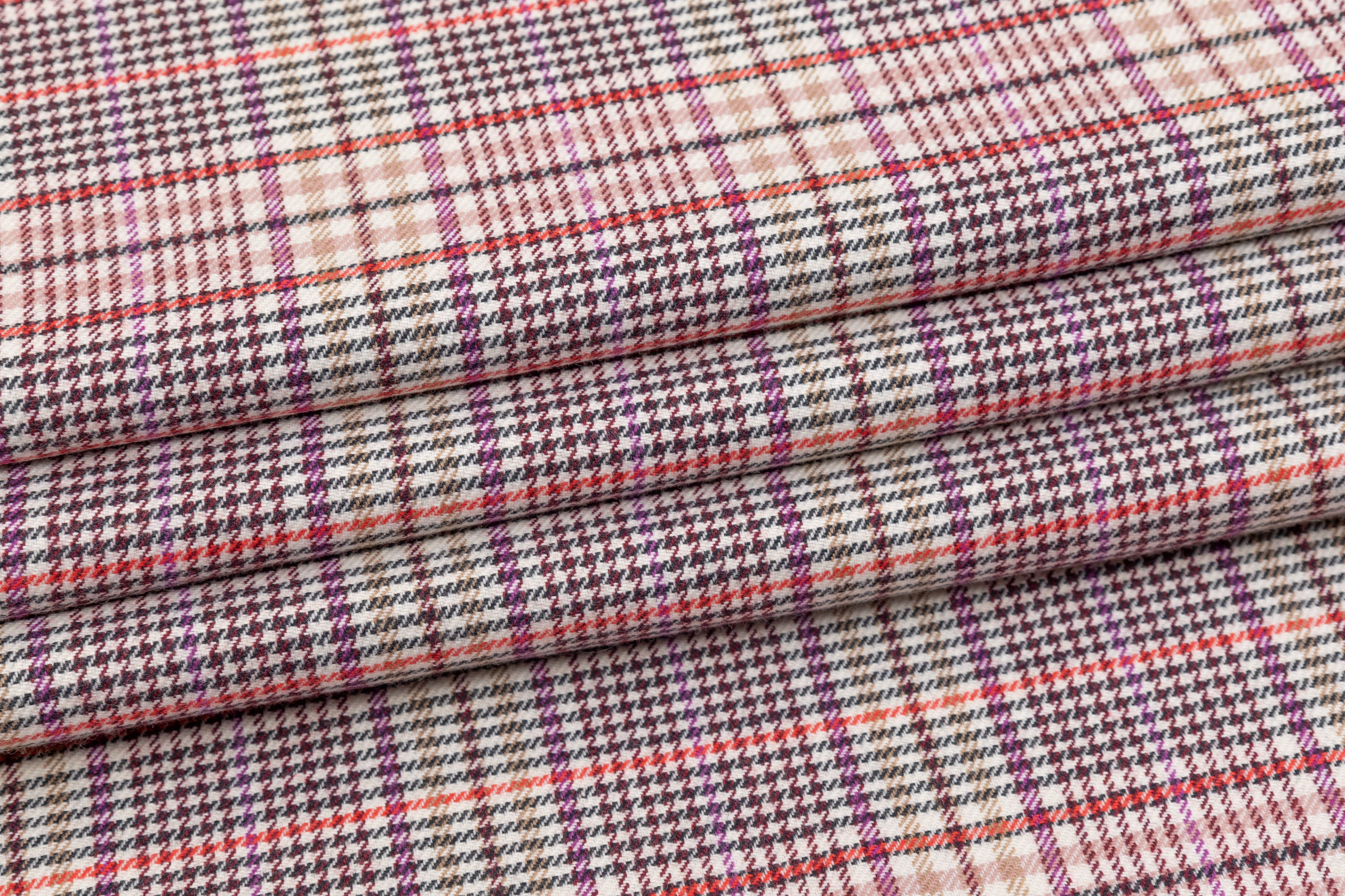 Checked Italian Cotton Wool Blend Suiting - Pink