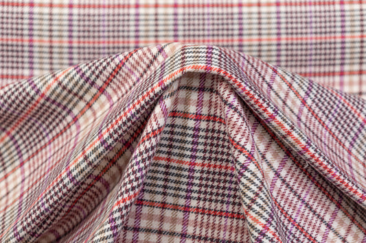 Checked Italian Cotton Wool Blend Suiting - Pink