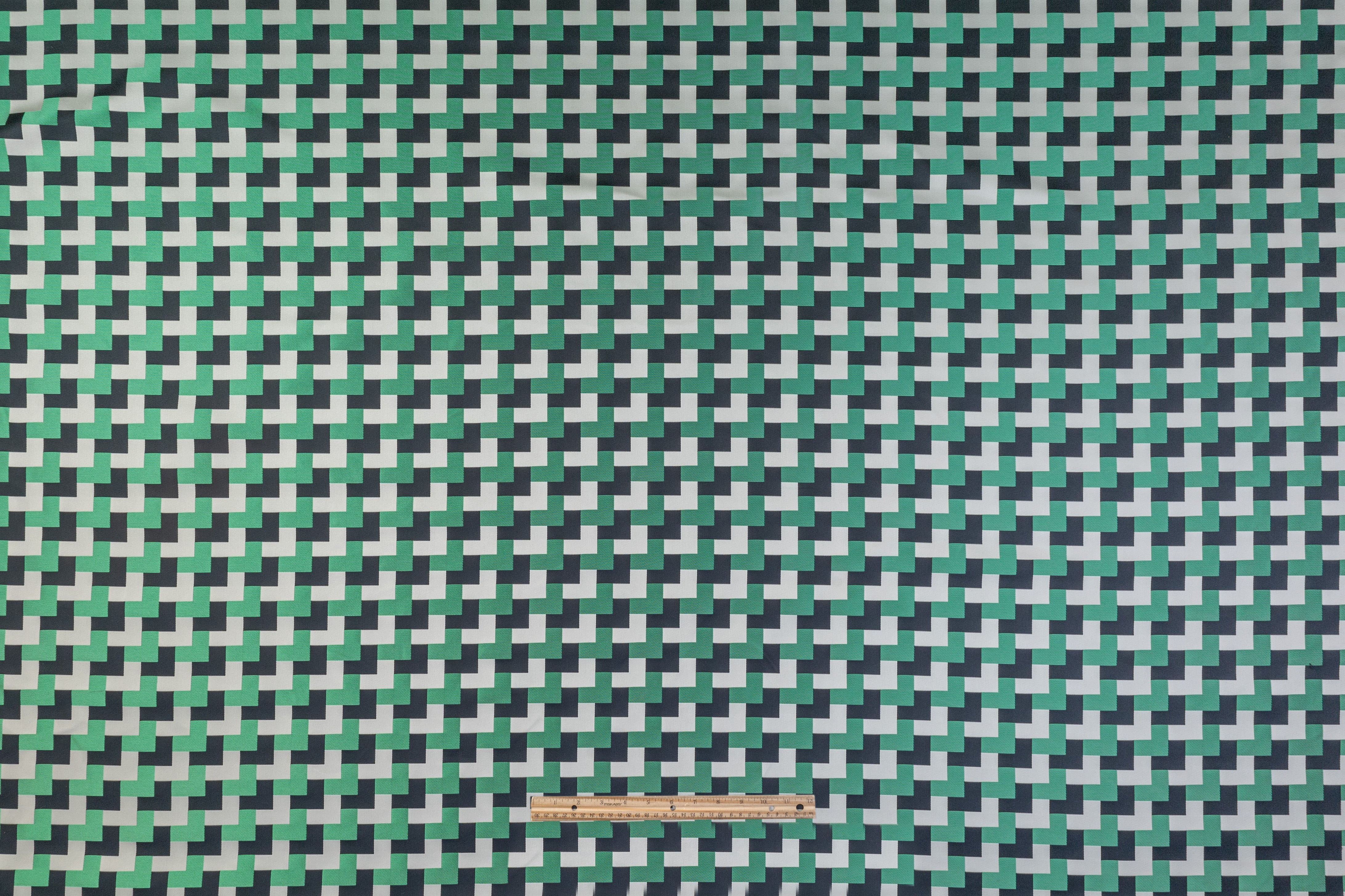 Geometric Italian Brocade - Green / Black / Gray