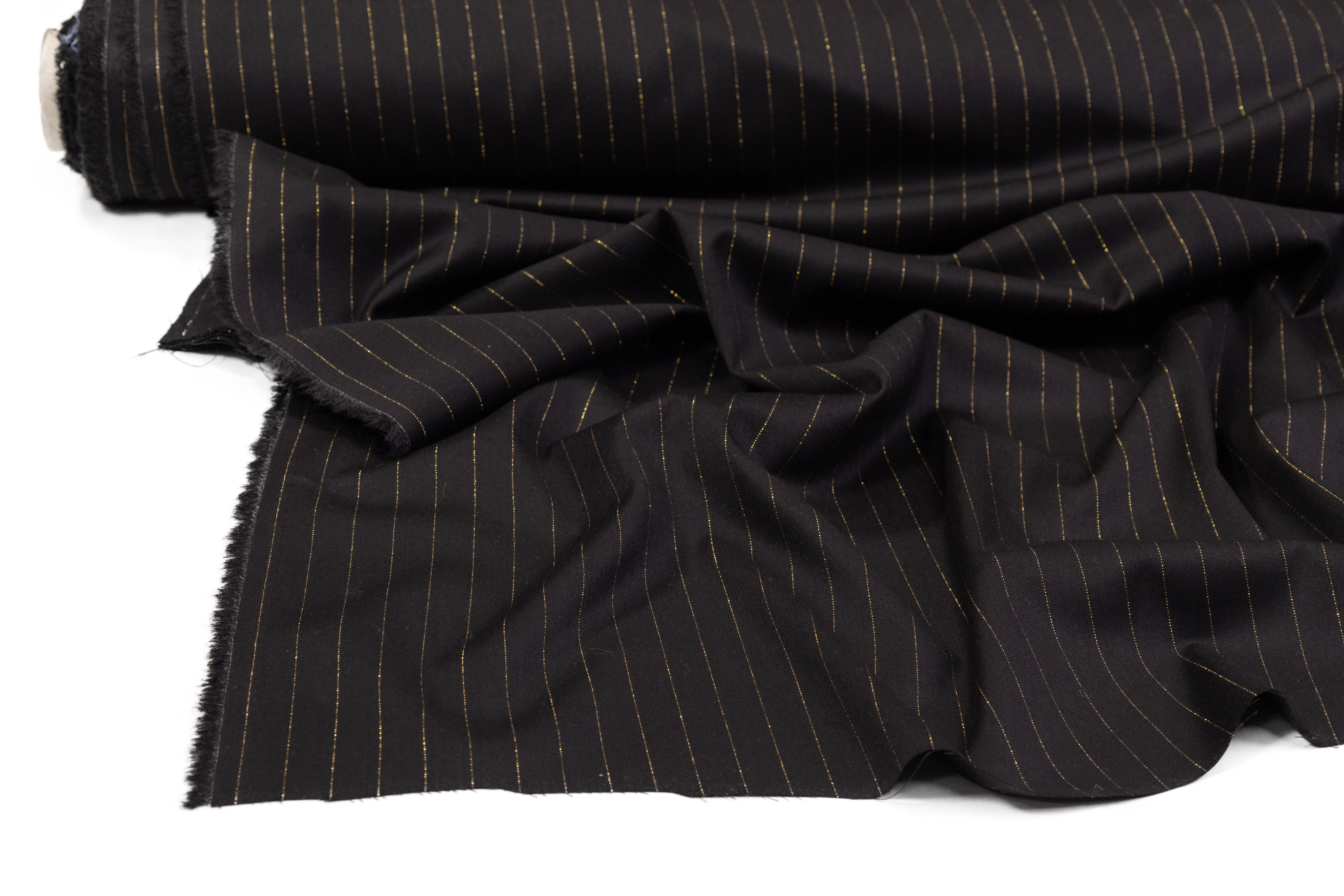 Metallic Pin Striped Italian Suiting - Black / Gold