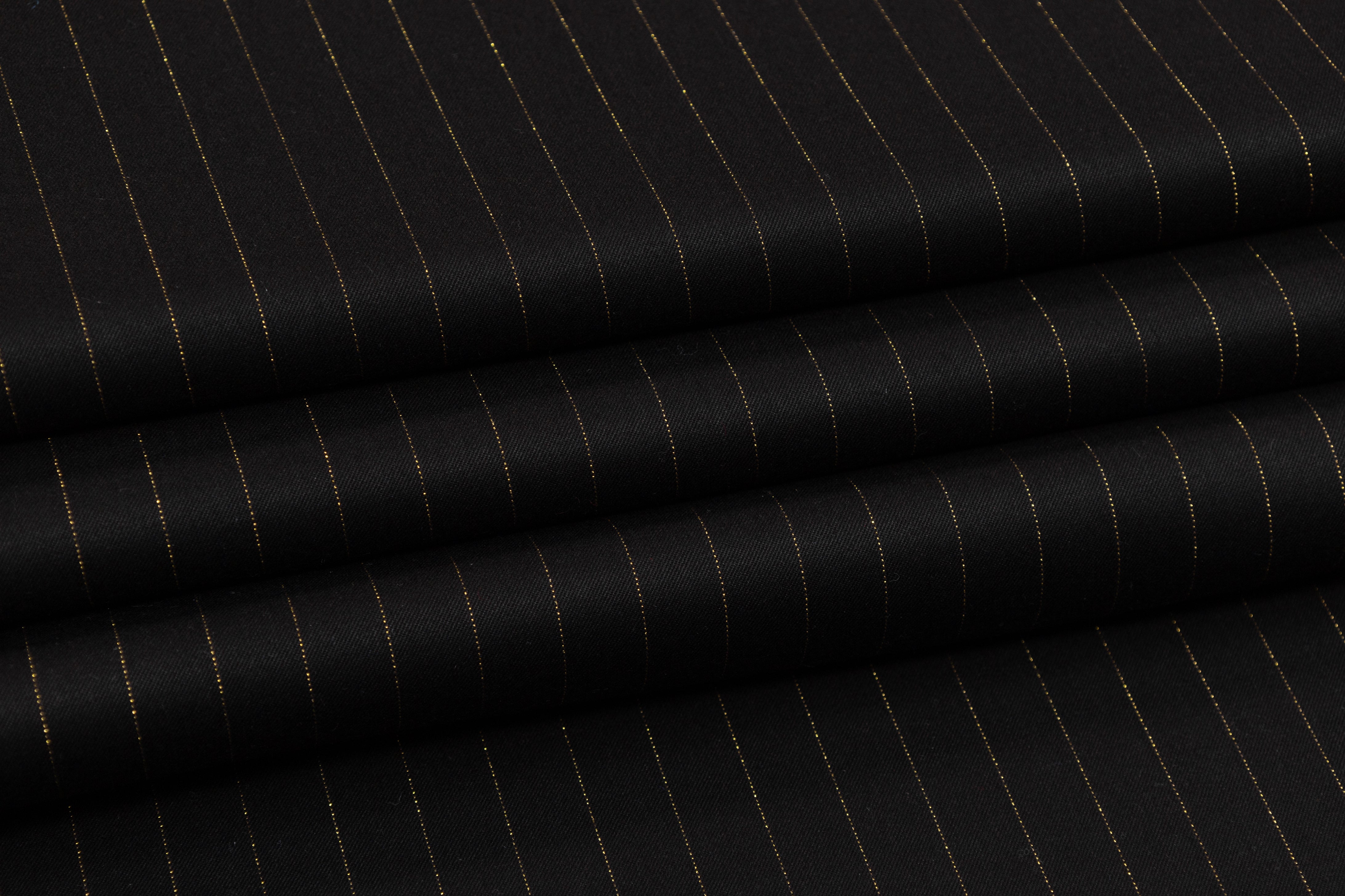 Metallic Pin Striped Italian Suiting - Black / Gold