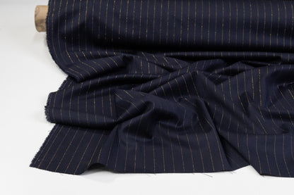 Metallic Pin Striped Italian Suiting - Navy / Gold