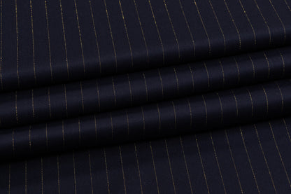 Metallic Pin Striped Italian Suiting - Navy / Gold