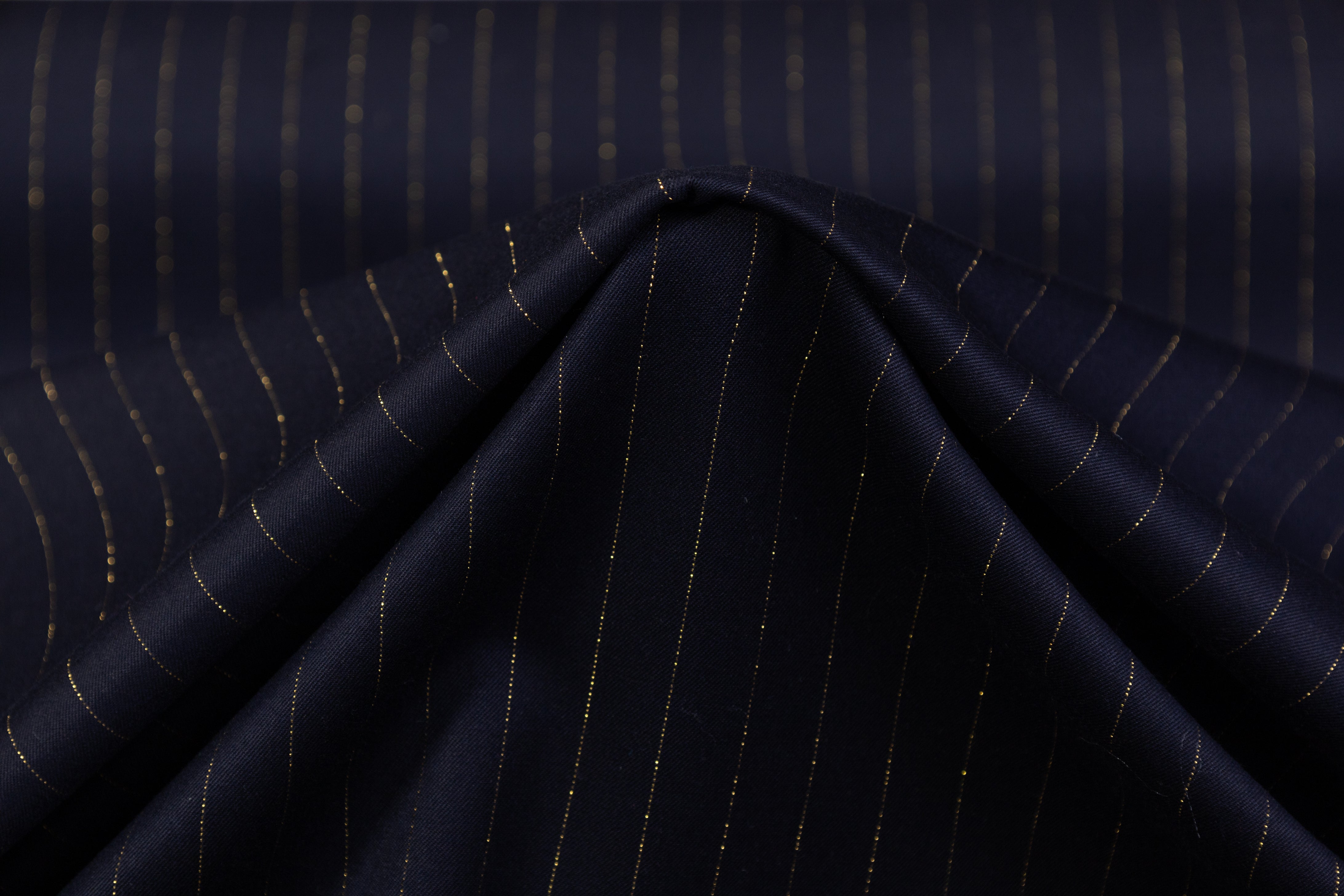 Metallic Pin Striped Italian Suiting - Navy / Gold