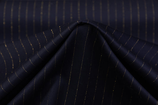 Metallic Pin Striped Italian Suiting - Navy / Gold