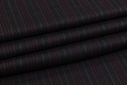 Embroidered Italian Wool Suiting - Black / Red
