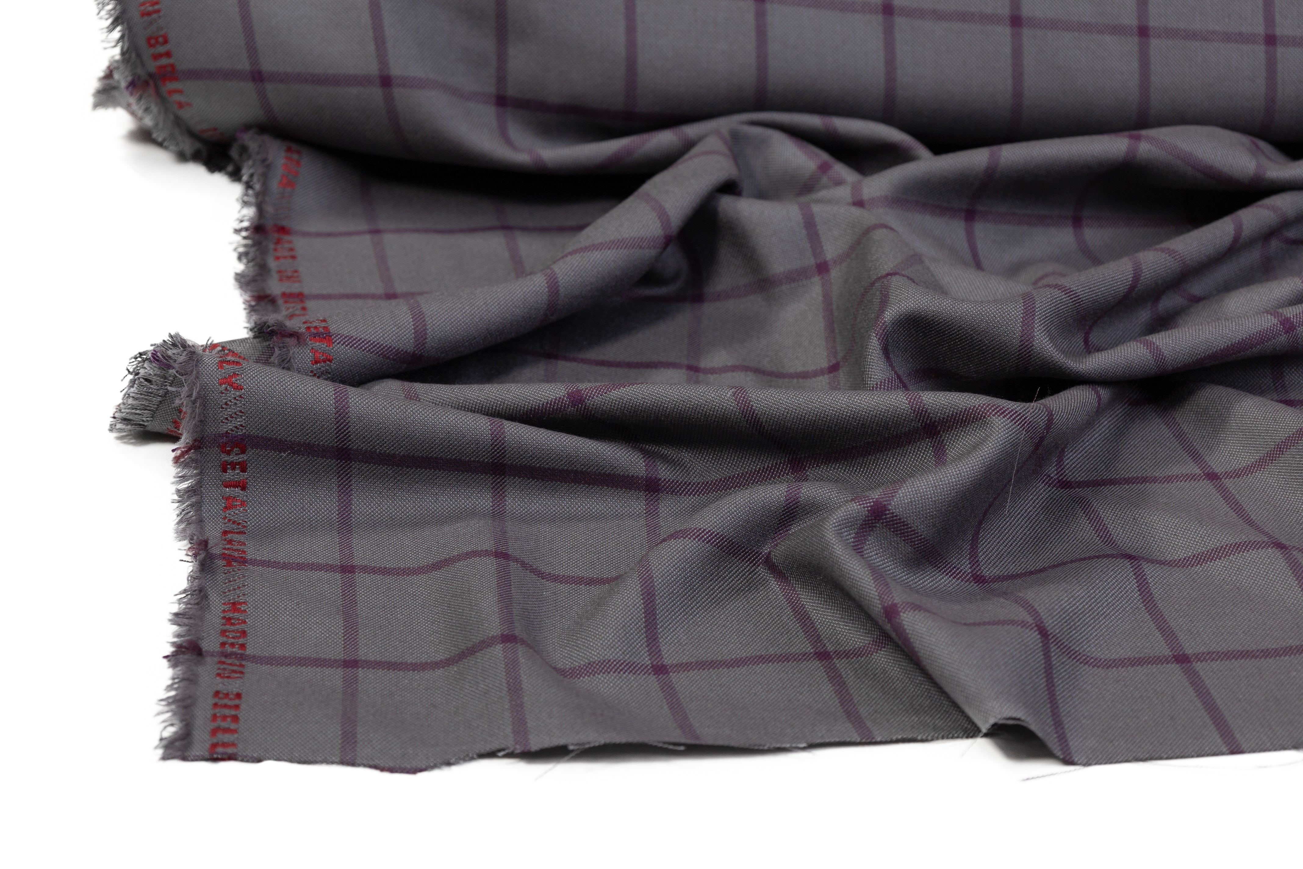 Windowpane Italian Silk and Wool Suiting - Gray / Purple