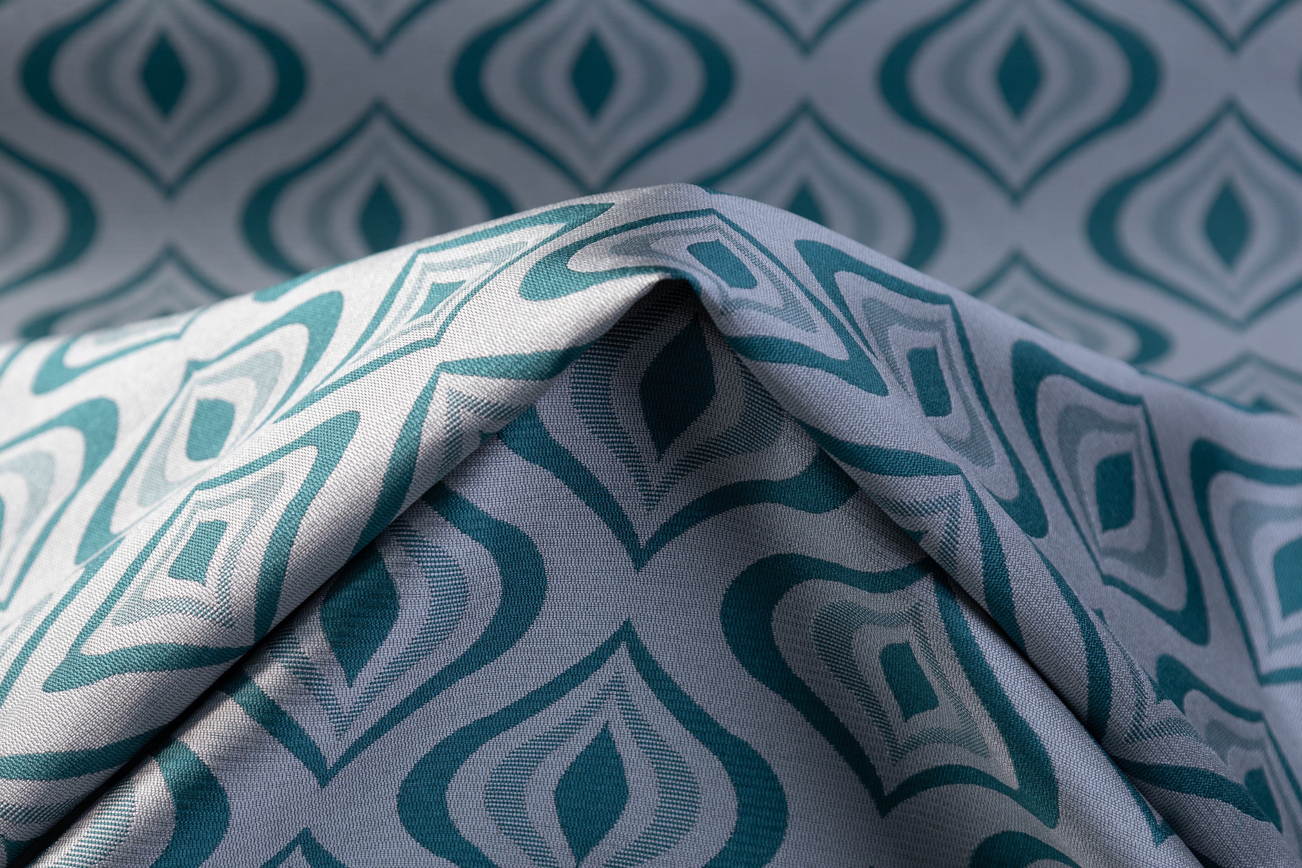 Retro Italian Brocade - Teal Blue / Gray