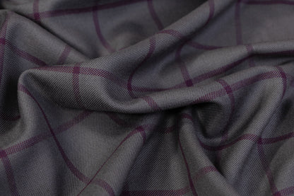 Windowpane Italian Silk and Wool Suiting - Gray / Purple