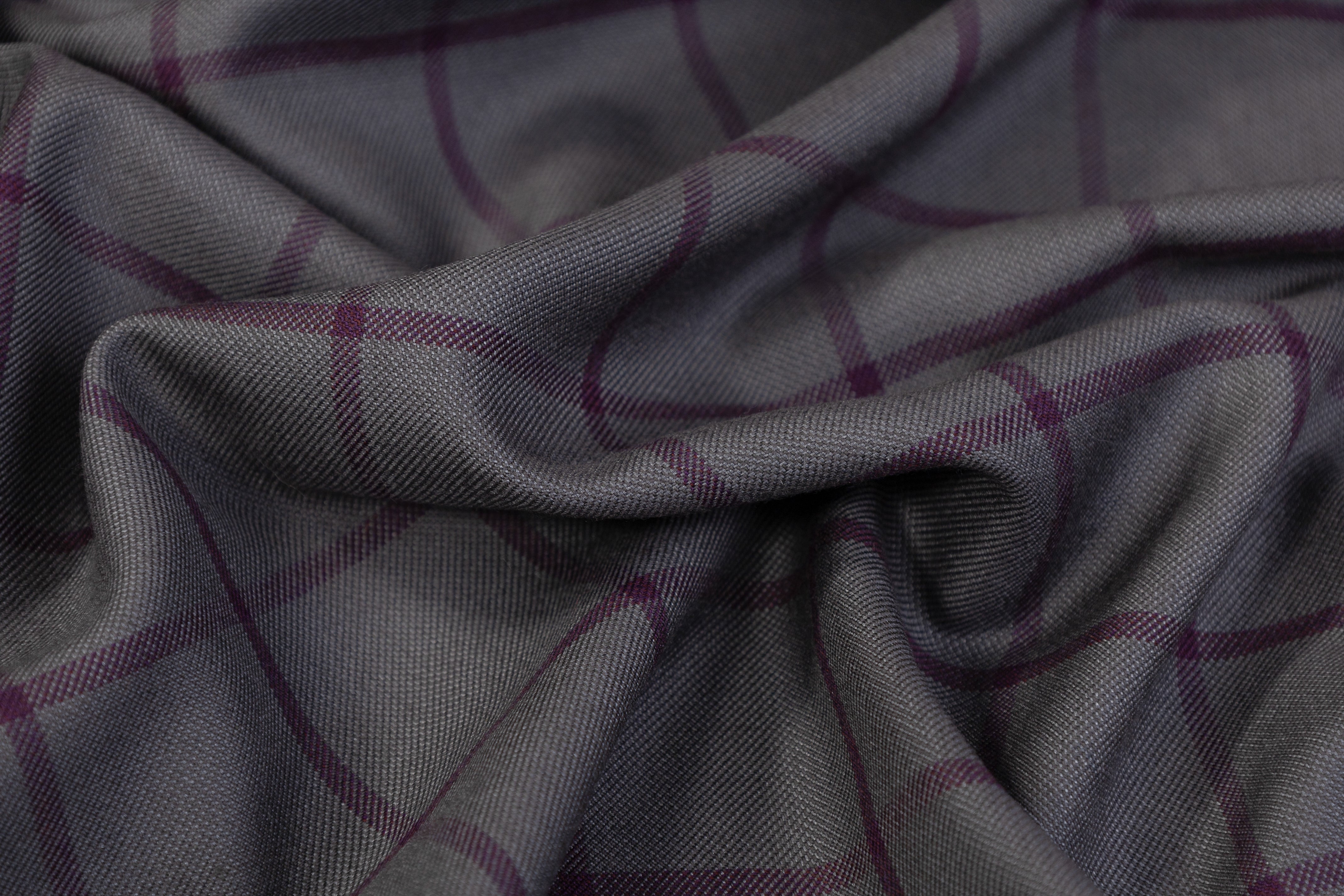 Windowpane Italian Silk and Wool Suiting - Gray / Purple