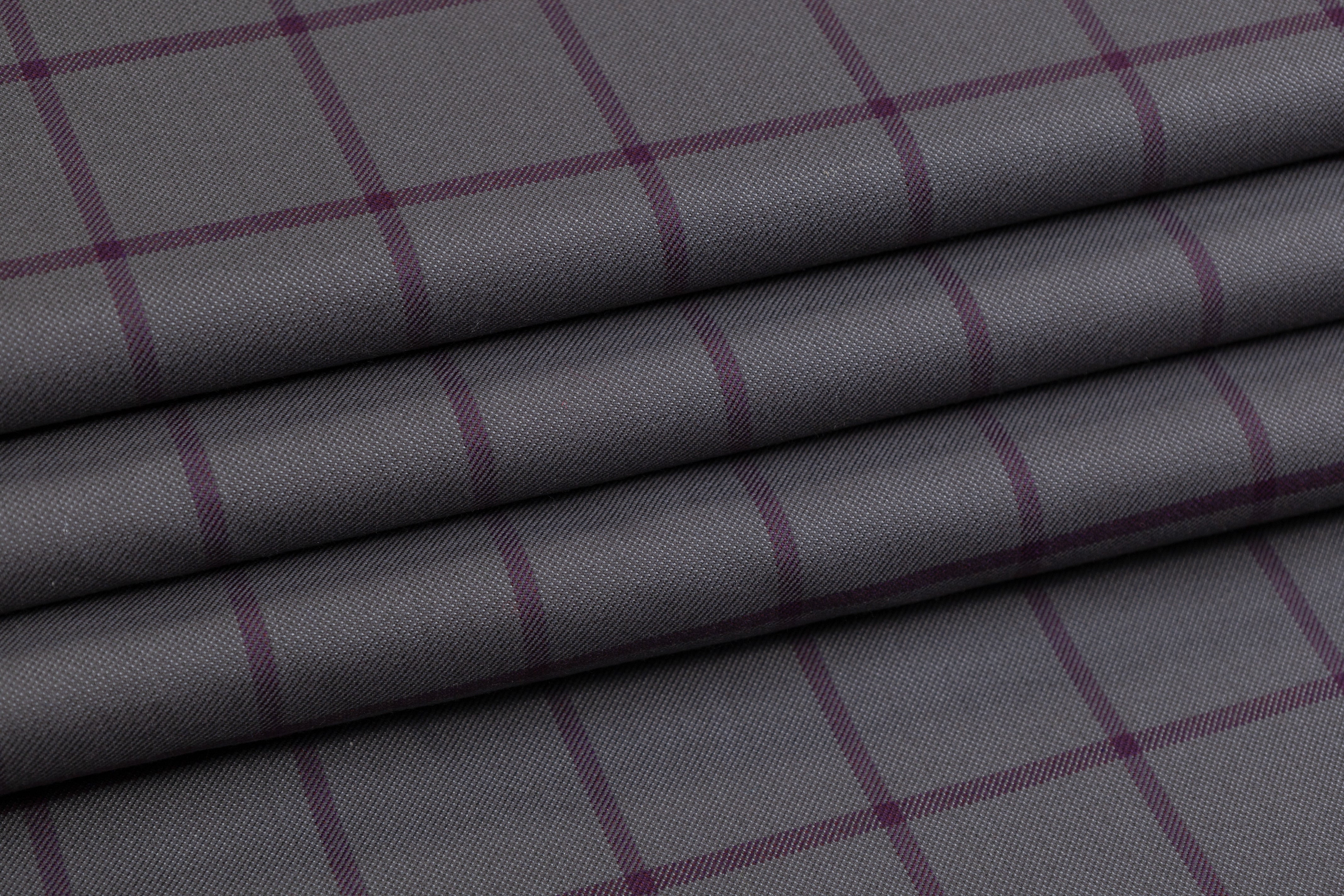 Windowpane Italian Silk and Wool Suiting - Gray / Purple