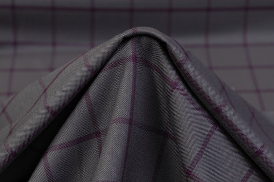 Windowpane Italian Silk and Wool Suiting - Gray / Purple