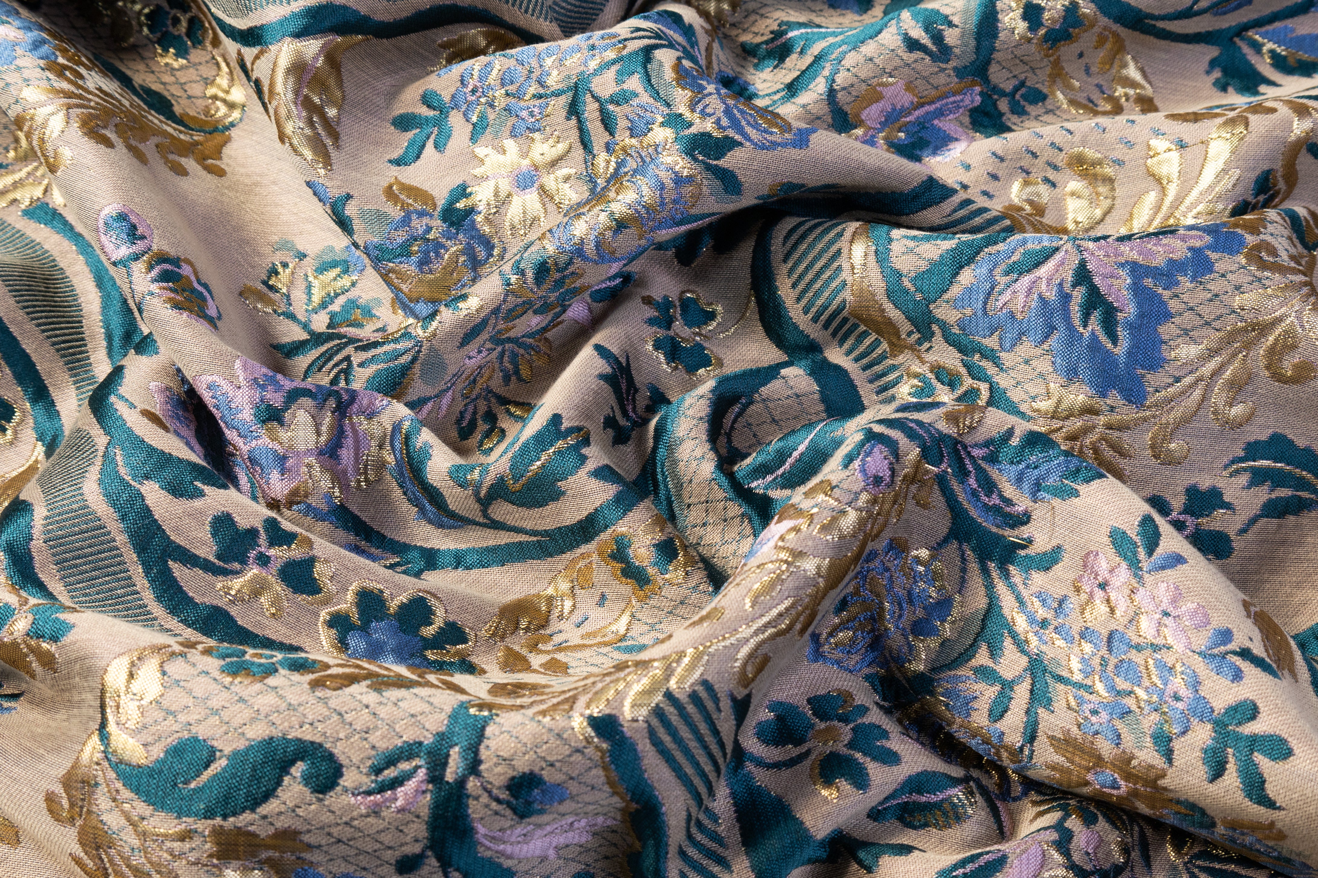 Floral Metallic Italian Brocade - Teal / Gold