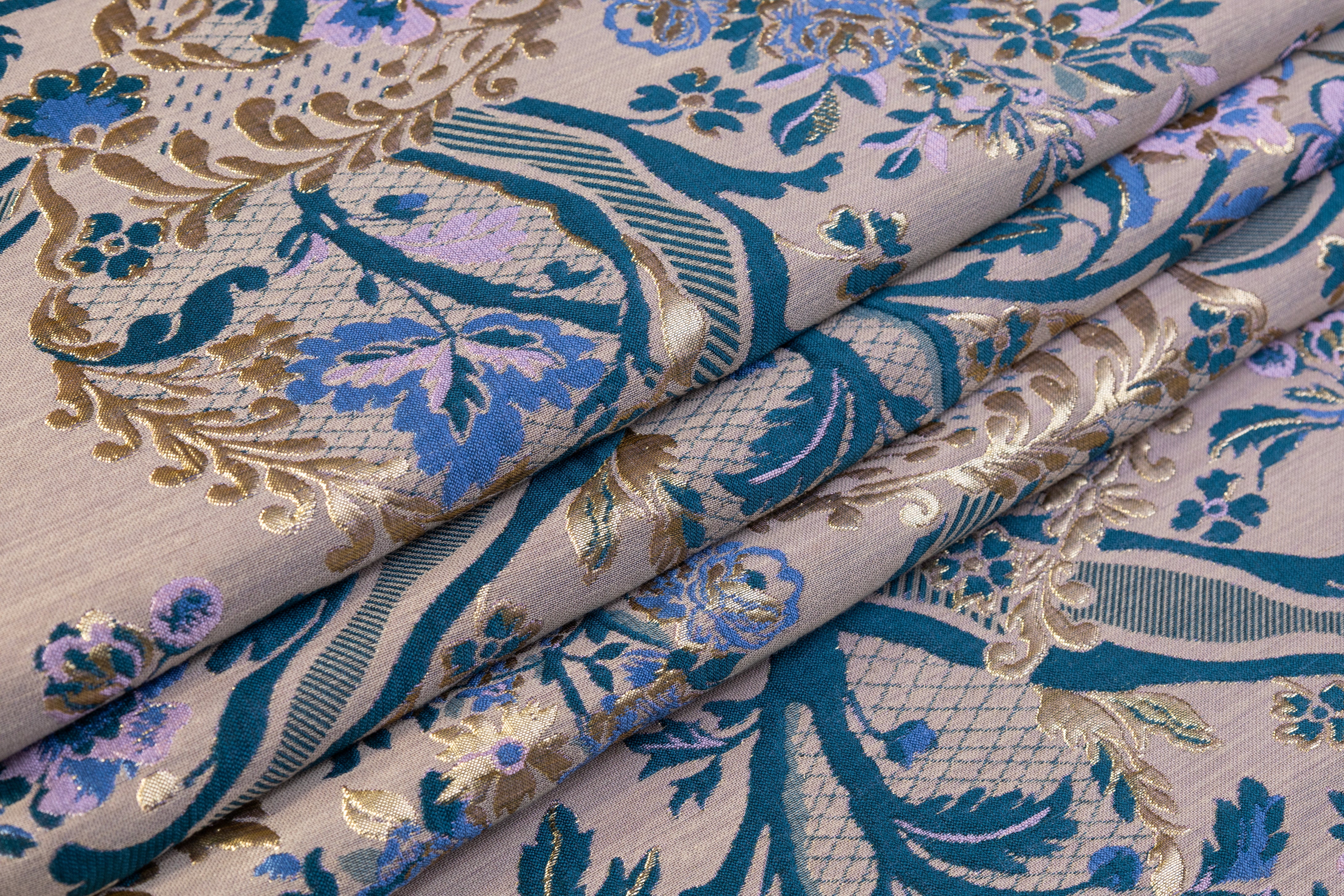Floral Metallic Italian Brocade - Teal / Gold