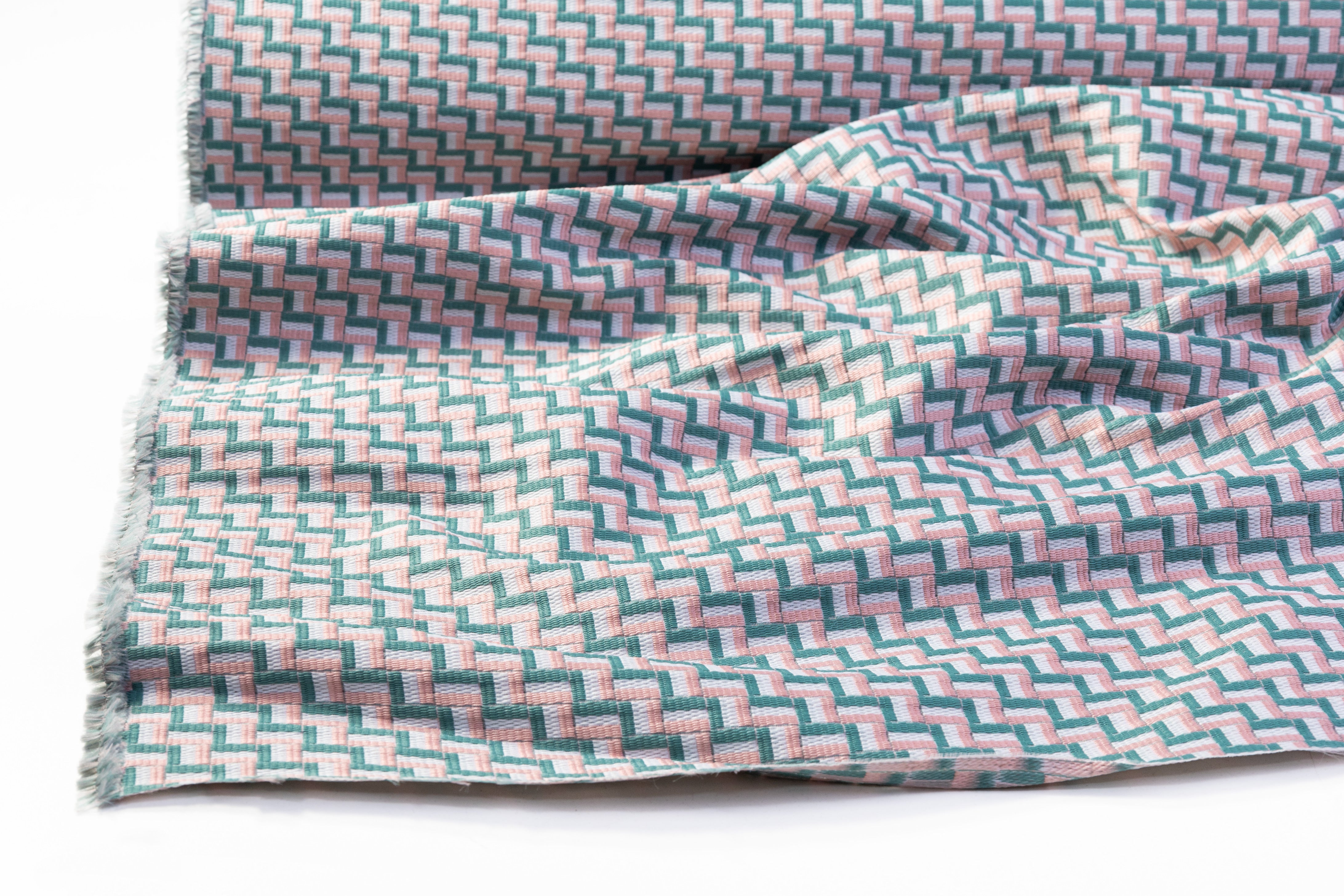 Geometric Italian Brocade - Pink / Green / White