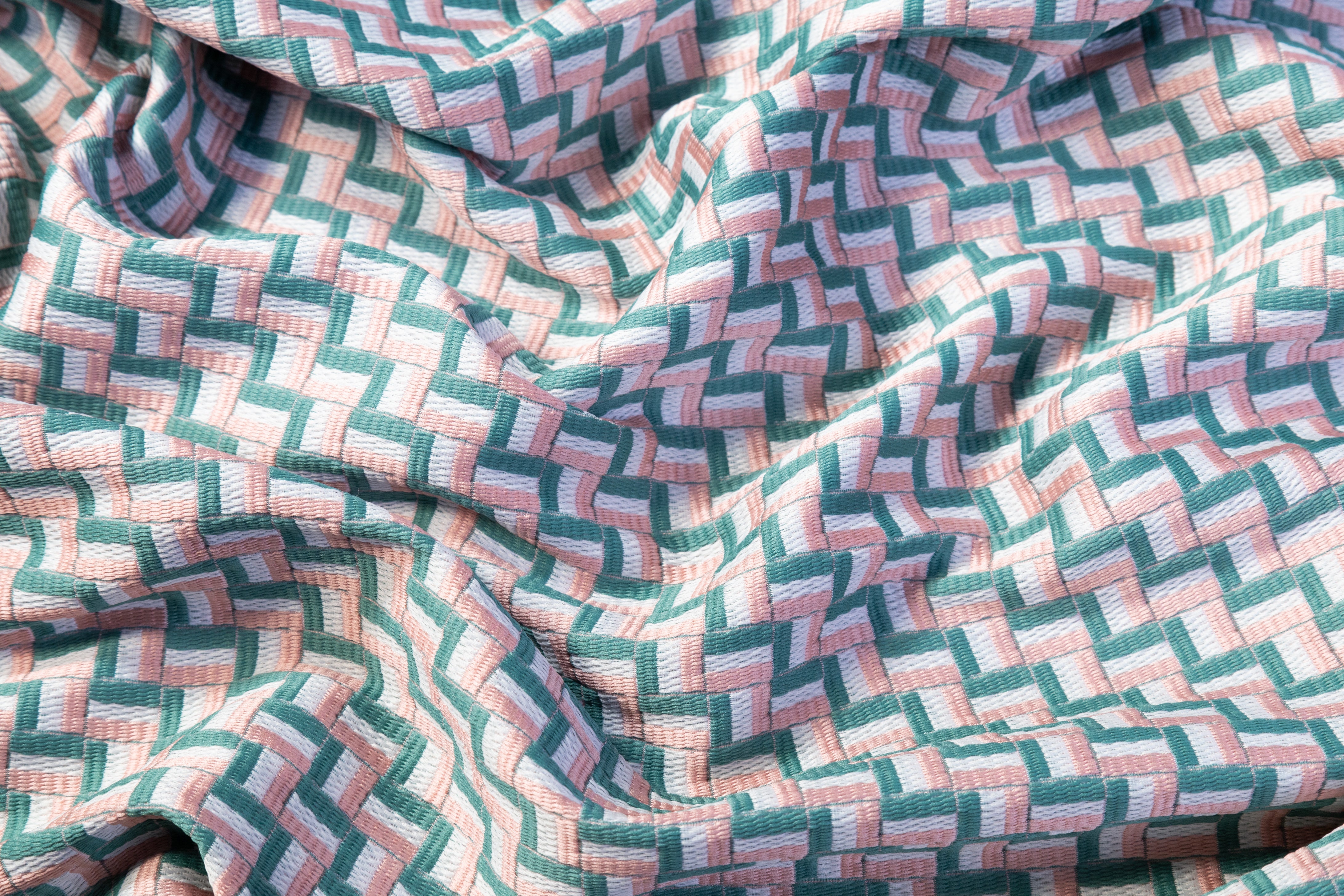 Geometric Italian Brocade - Pink / Green / White