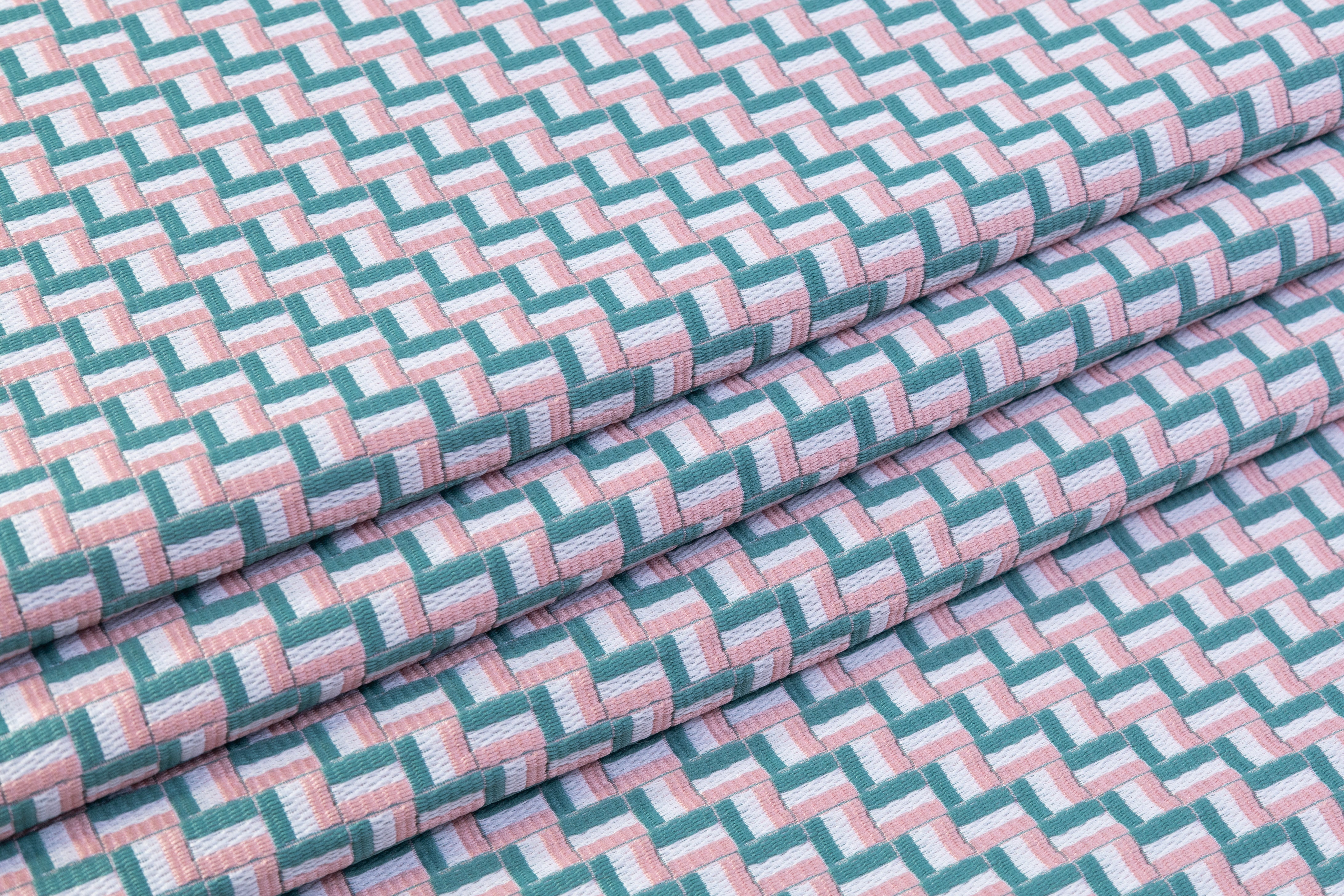 Geometric Italian Brocade - Pink / Green / White