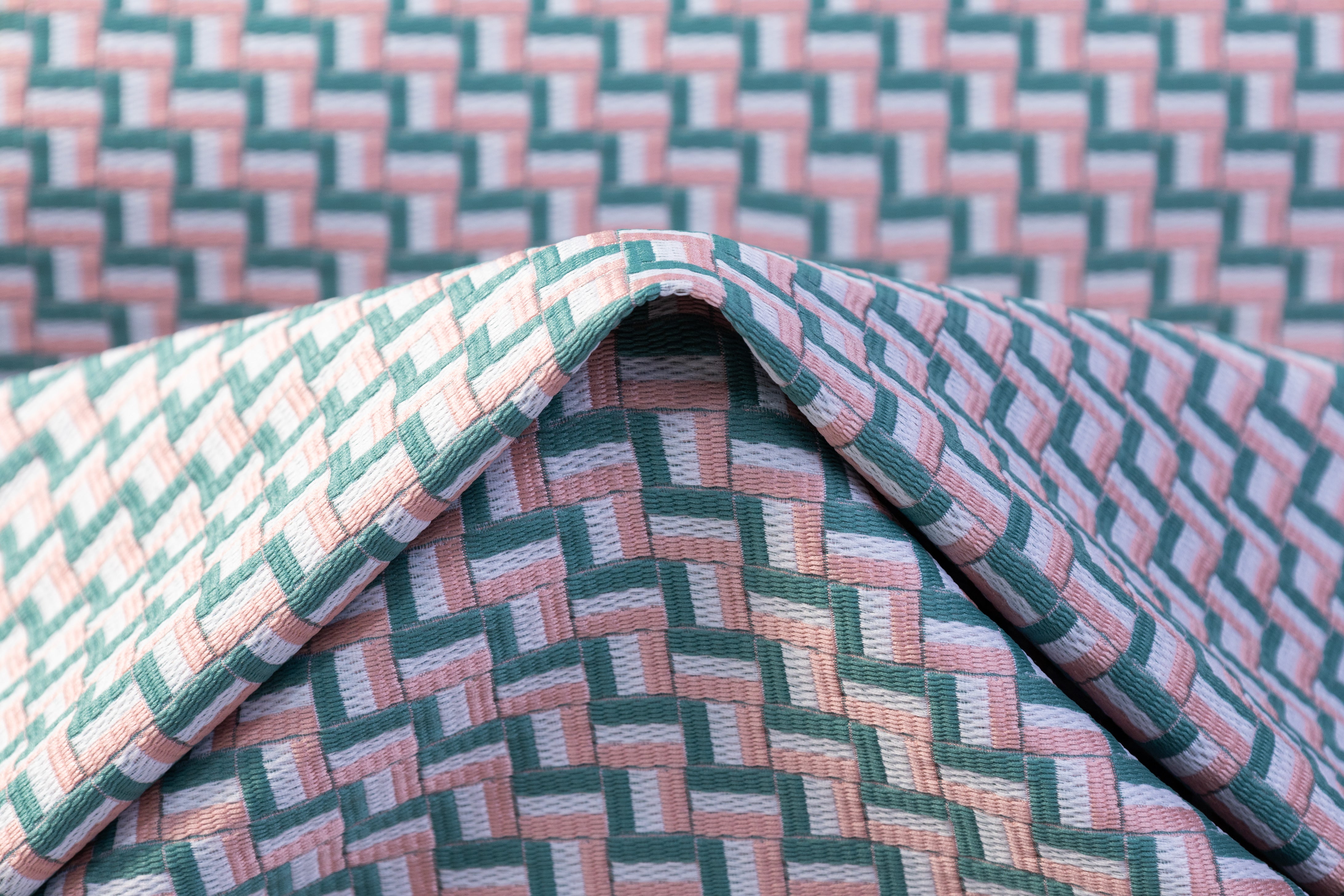 Geometric Italian Brocade - Pink / Green / White