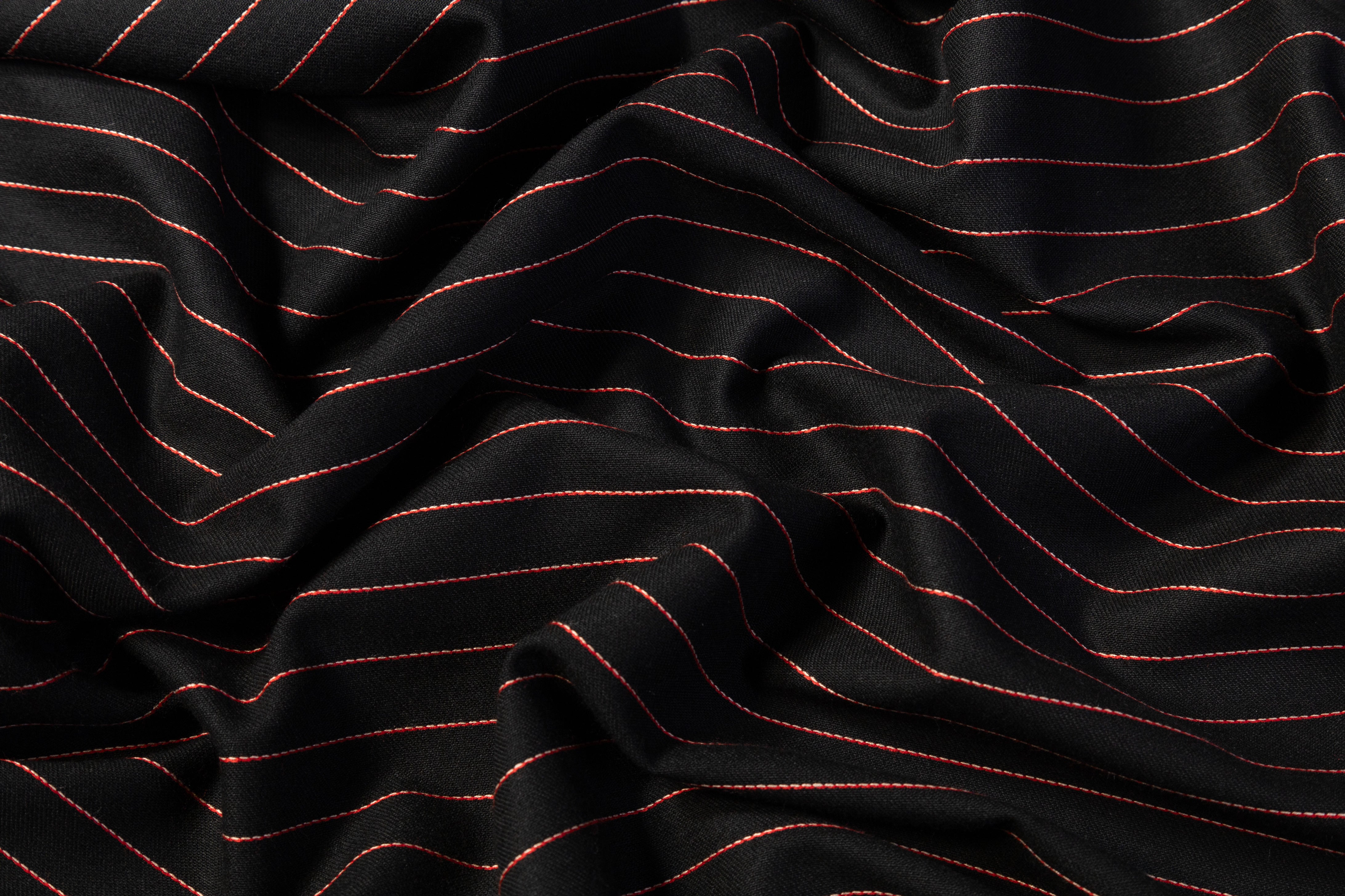 Striped Italian Wool Viscose Blend - Black / Red