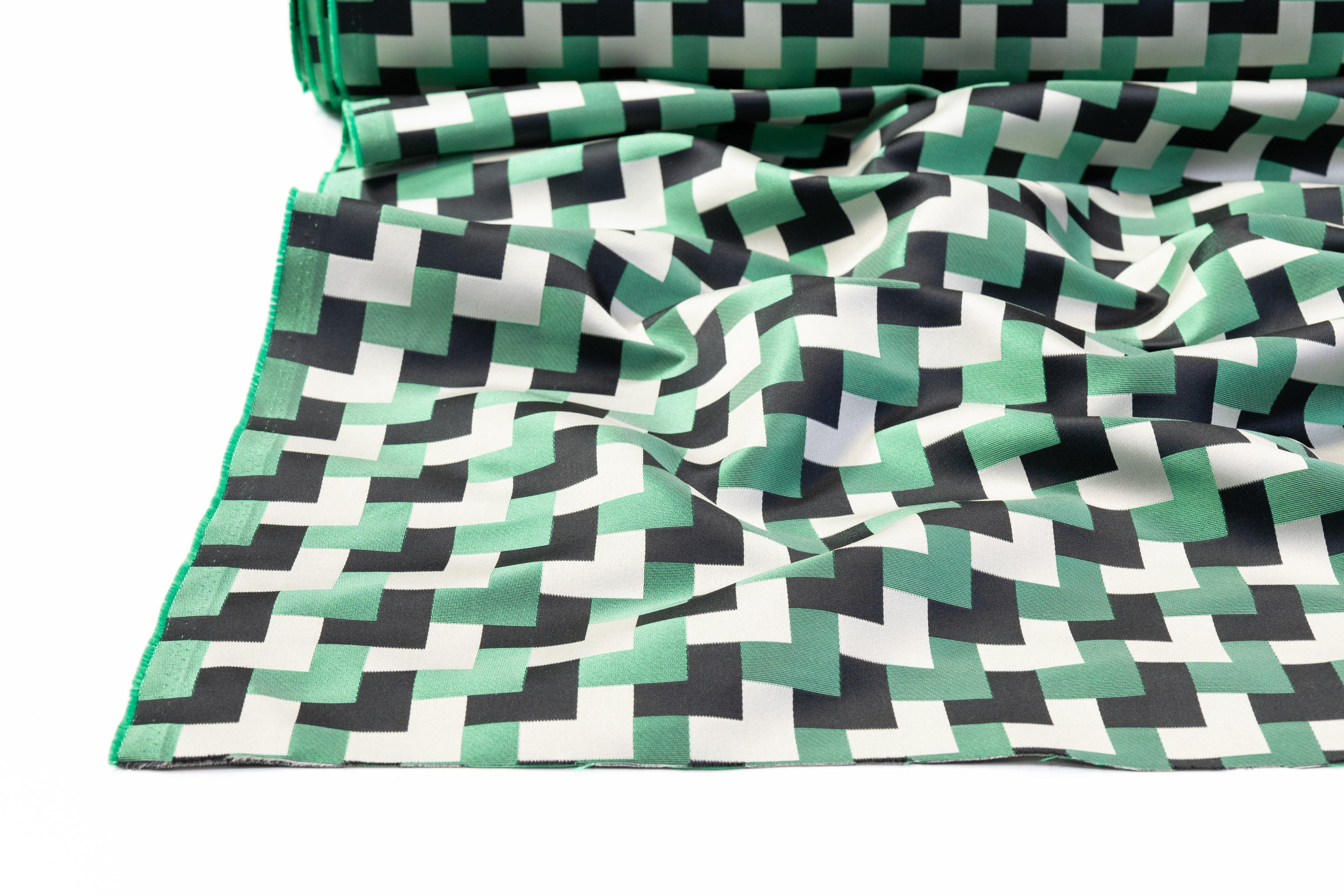 Geometric Italian Brocade - Green / Black / Gray