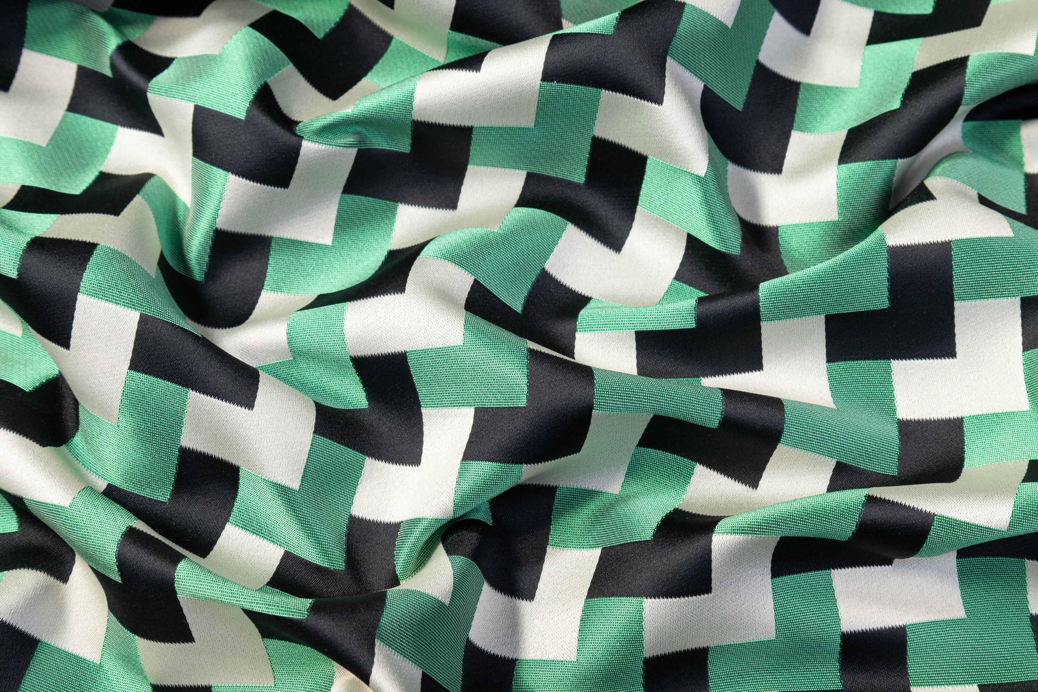 Geometric Italian Brocade - Green / Black / Gray