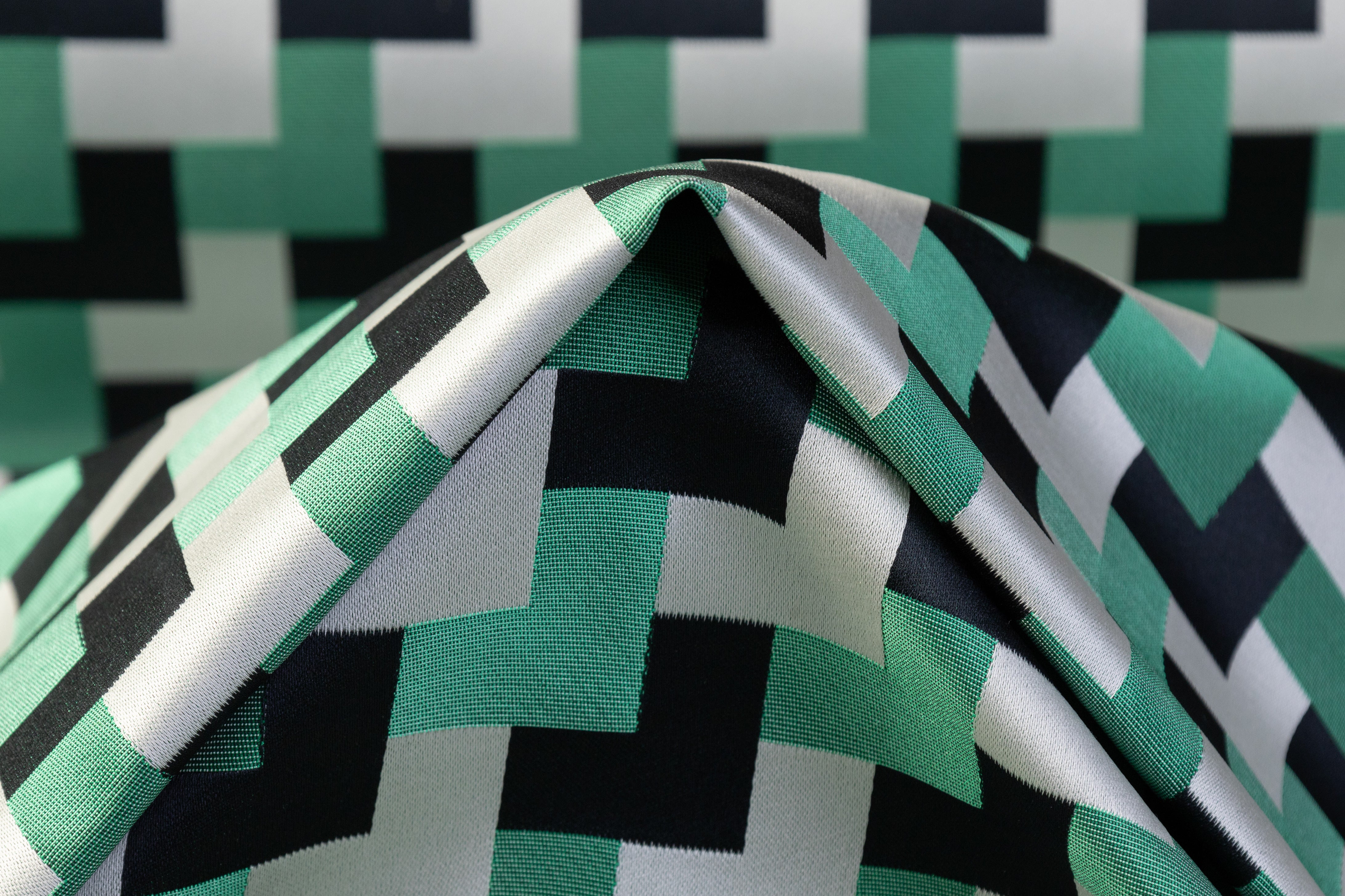 Geometric Italian Brocade - Green / Black / Gray
