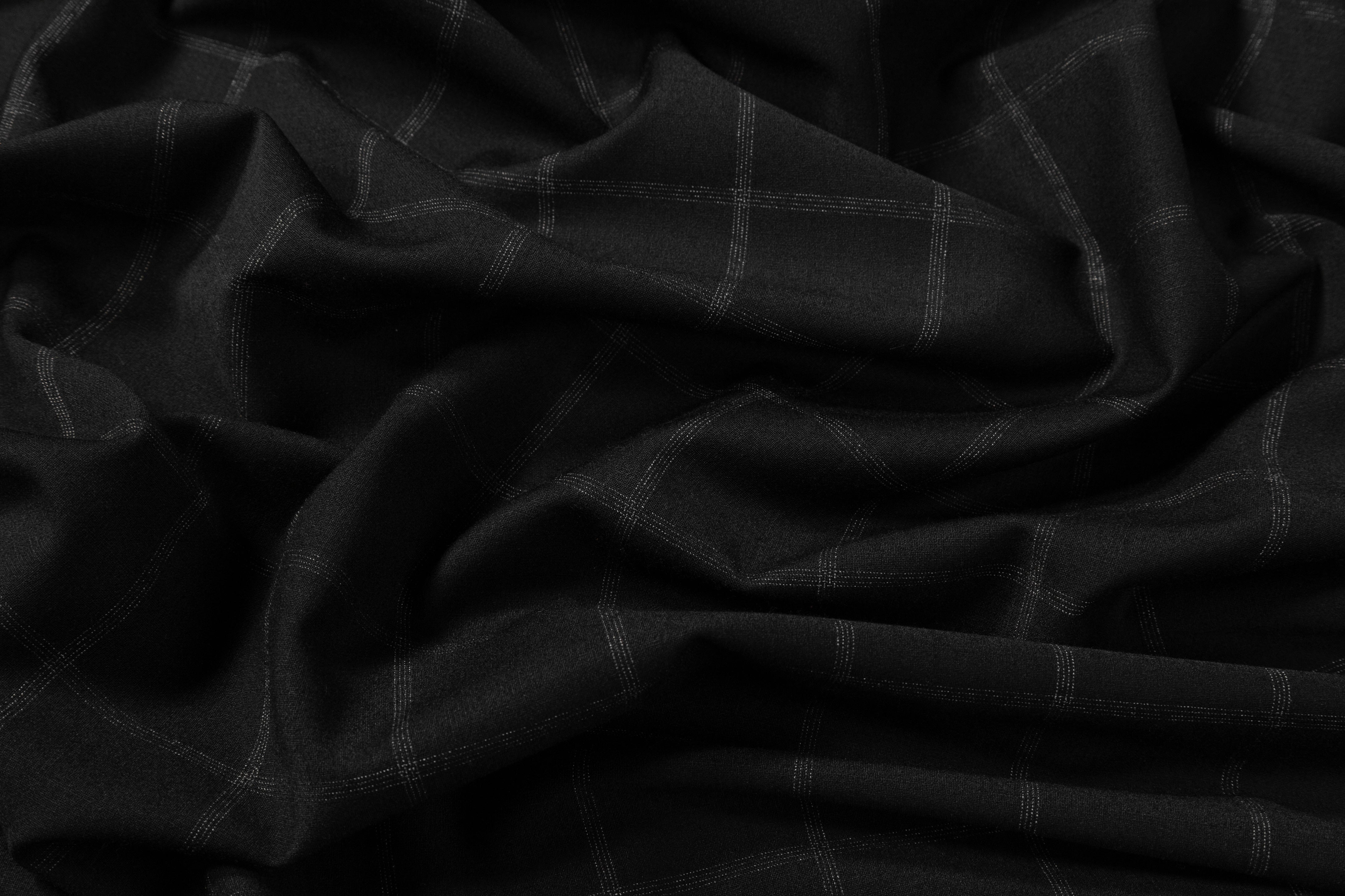 Windowpane Italian Wool Blend Suiting - Black