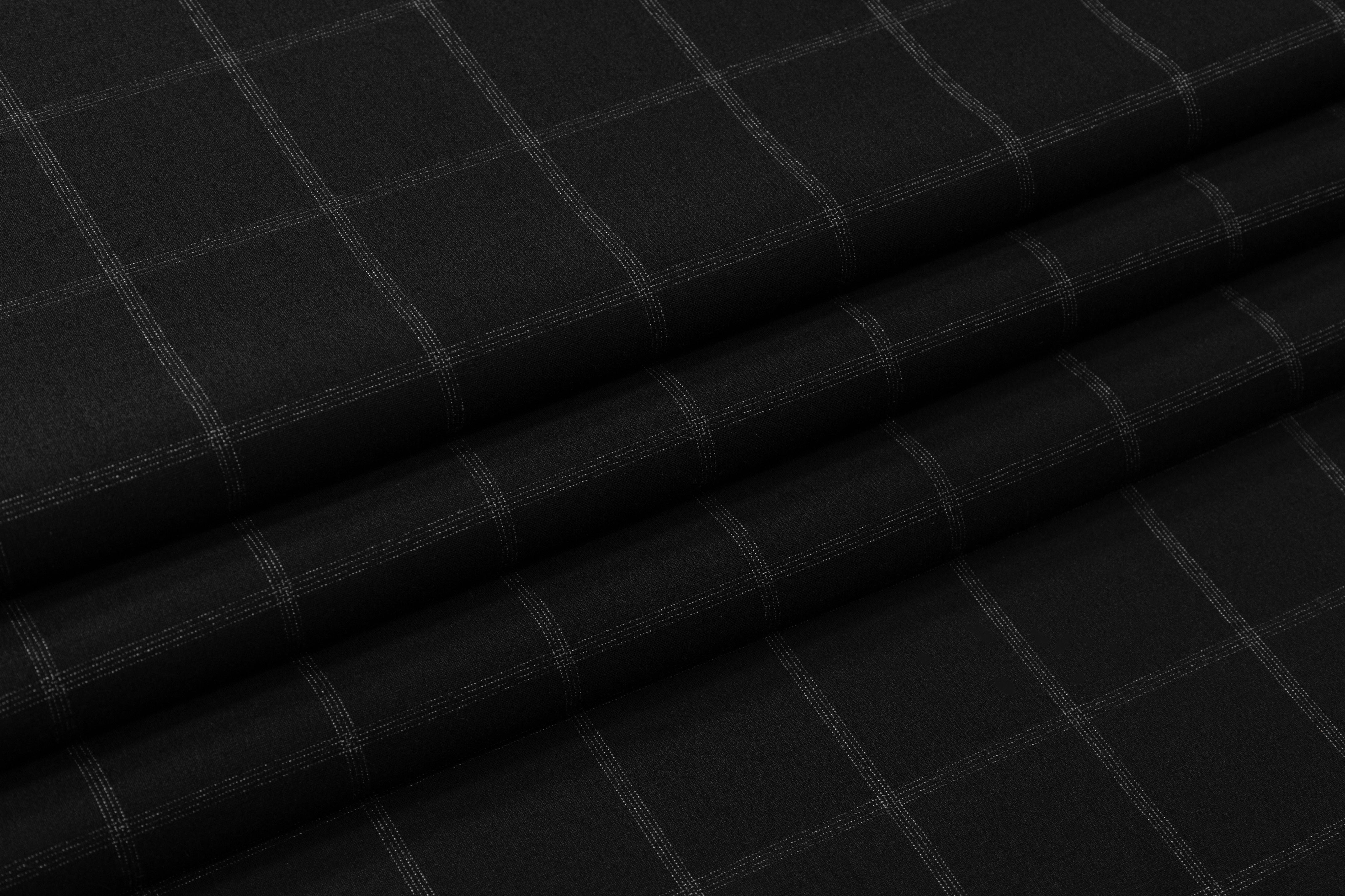 Windowpane Italian Wool Blend Suiting - Black