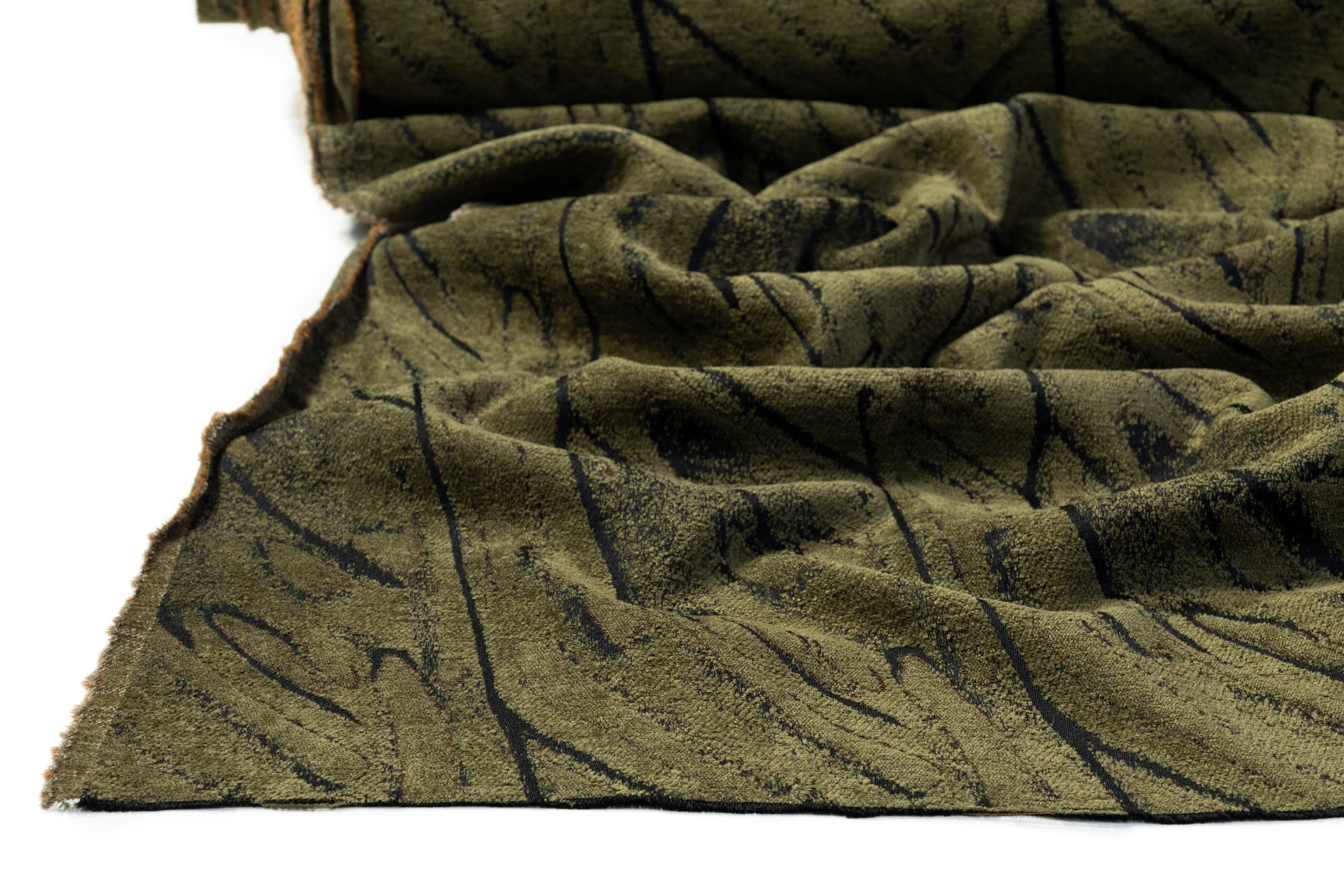 Abstract Chenille Brocade - Green / Black