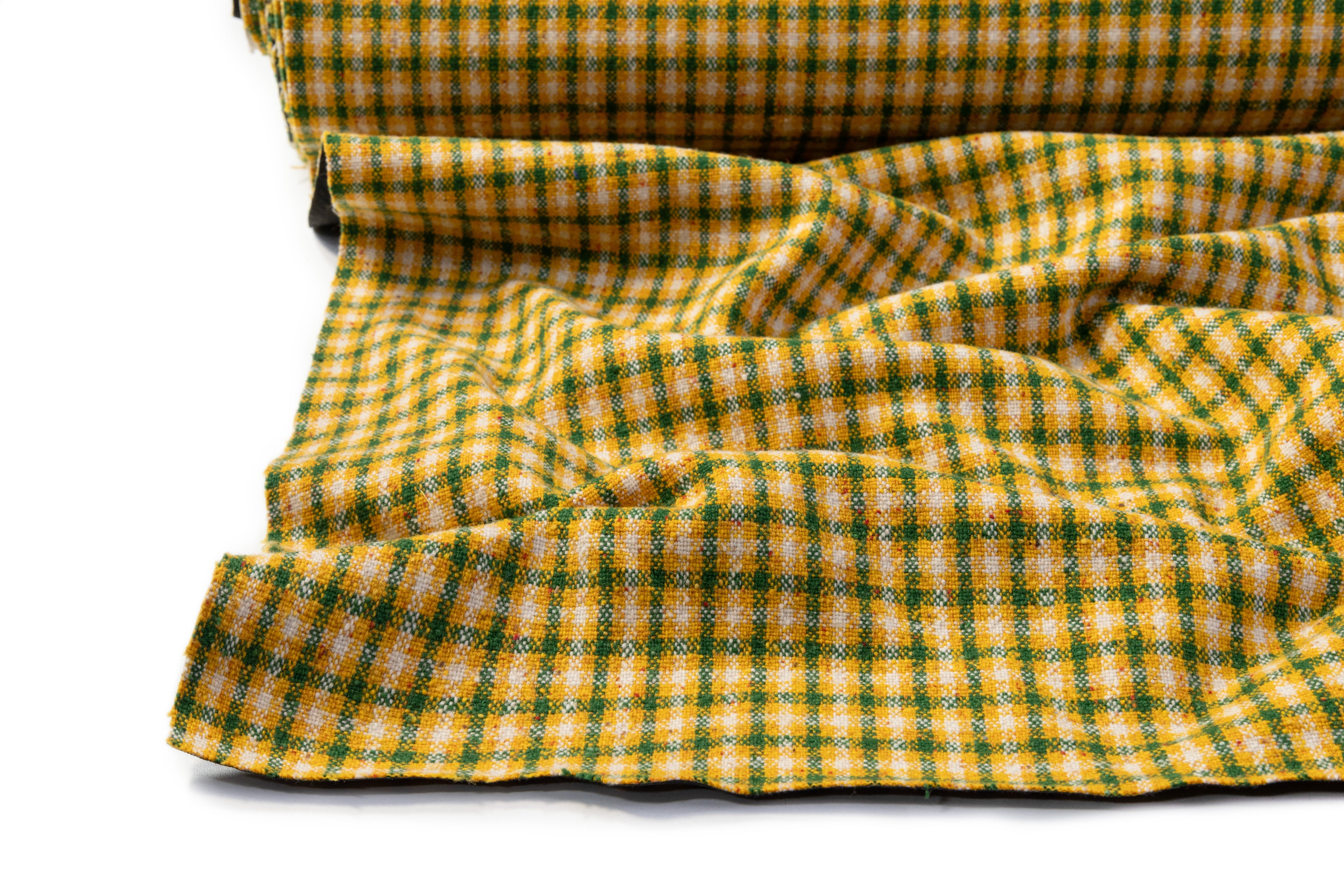 Fused Italian Wool Tweed Coating - Yellow / Green
