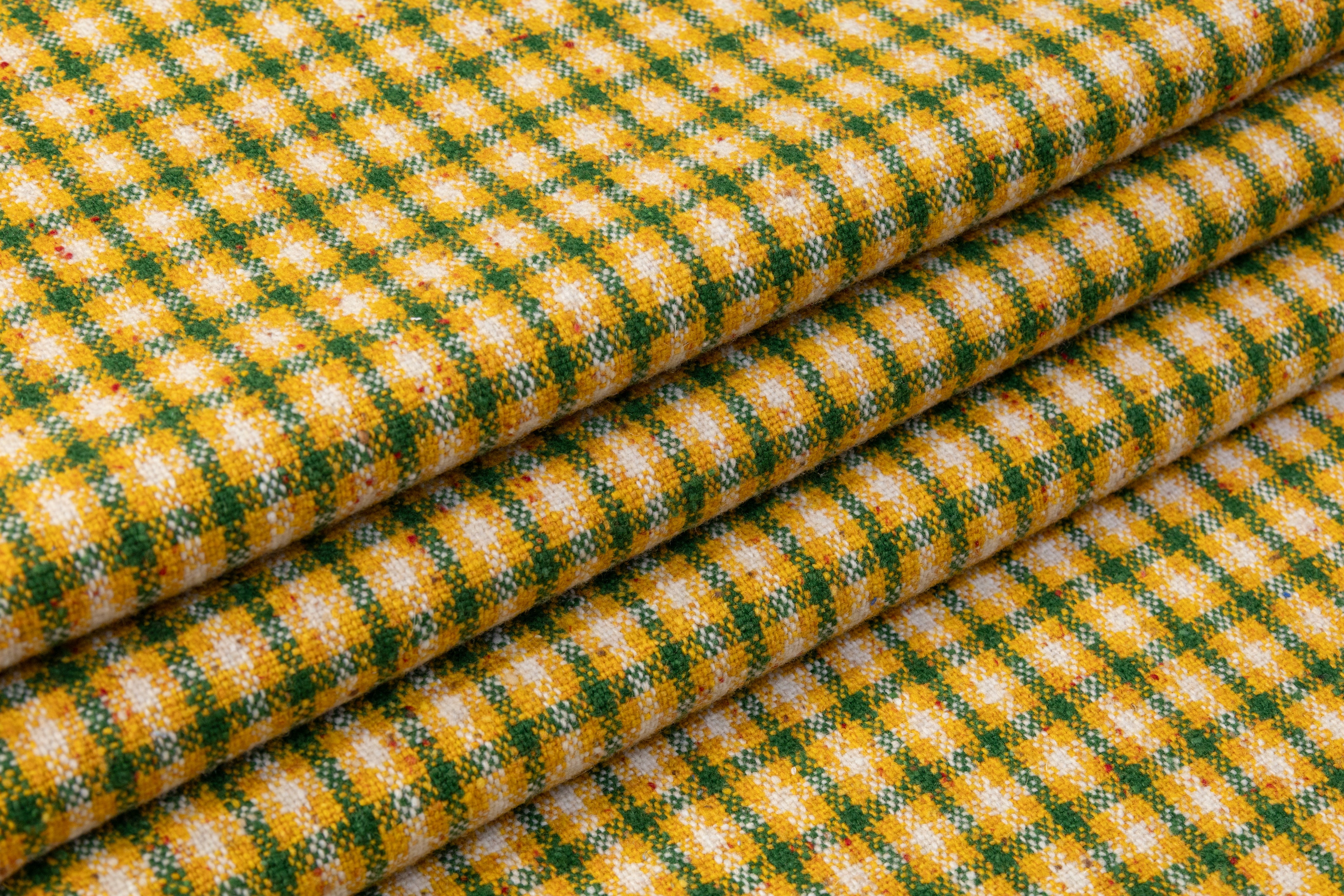 Fused Italian Wool Tweed Coating - Yellow / Green