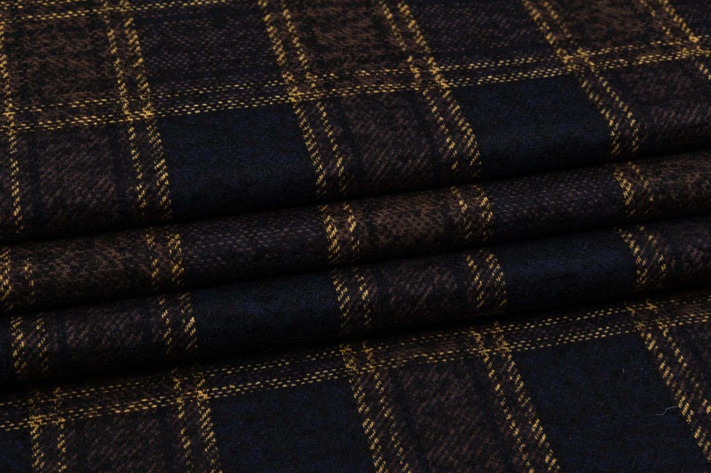 Checked Italian Wool Tweed Boucle - Navy / Yellow / Brown