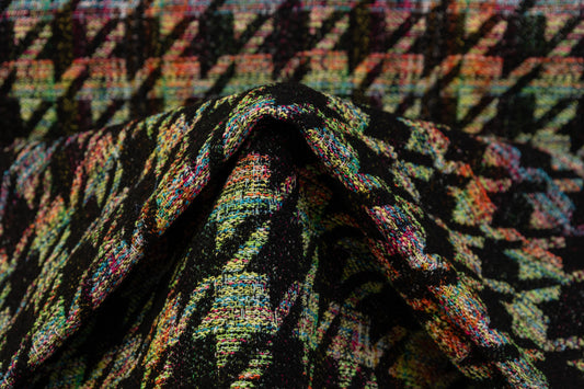 Houndstooth Italian Cotton Blend Tweed - Multicolor