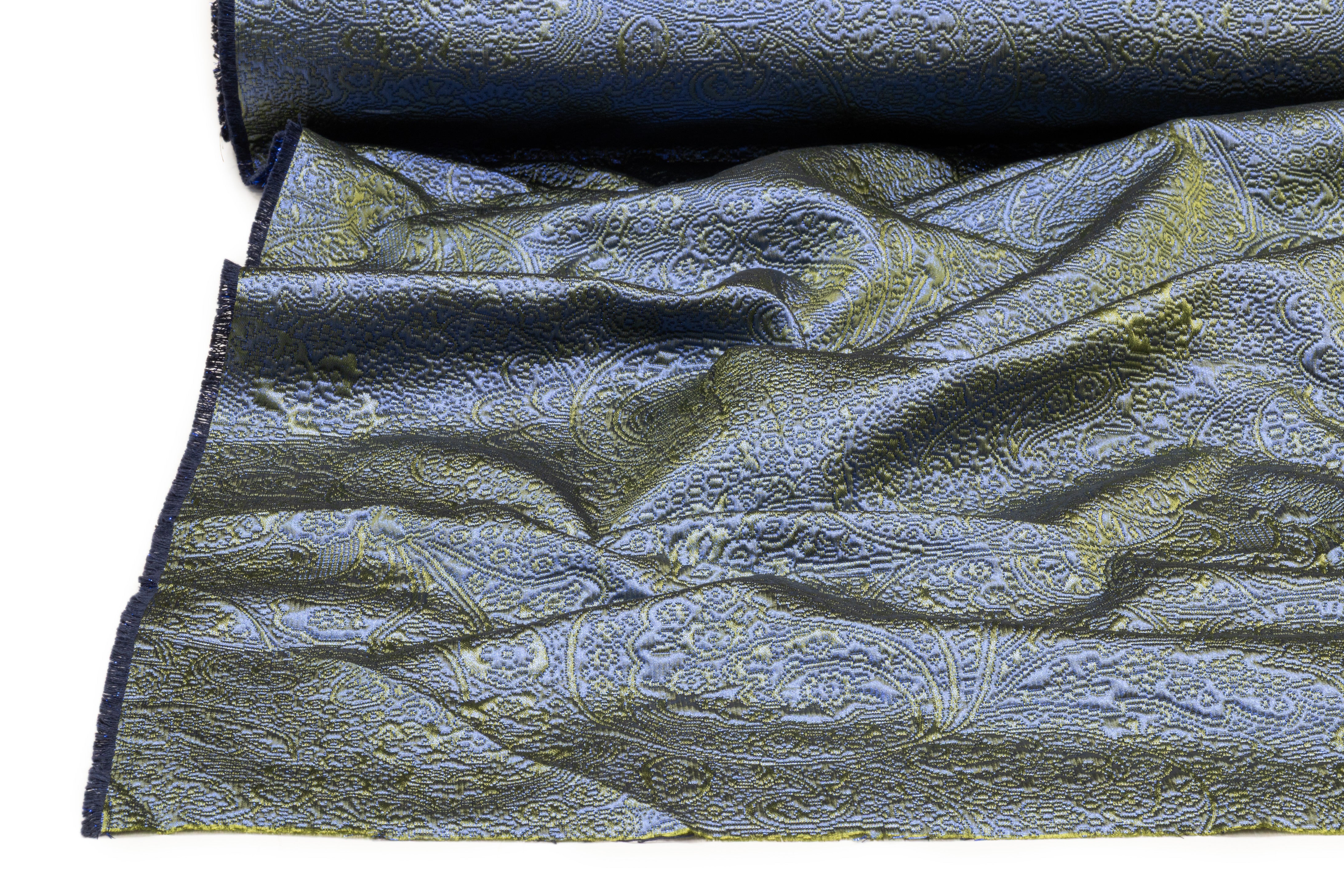 Iridescent Paisley Italian Matelassé Brocade - Blue / Green
