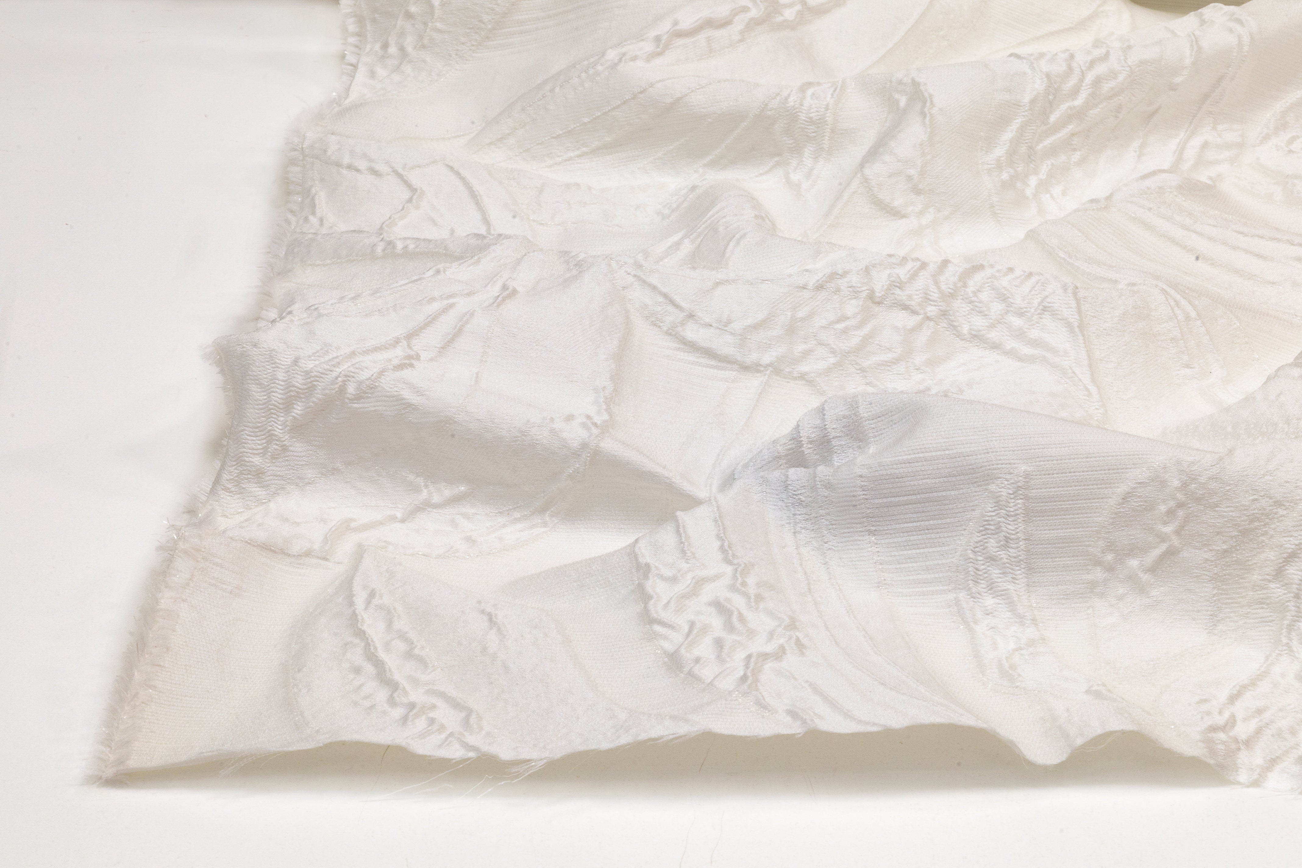 Abstract Floral Italian Silk Blend Cloqué Brocade - Off White