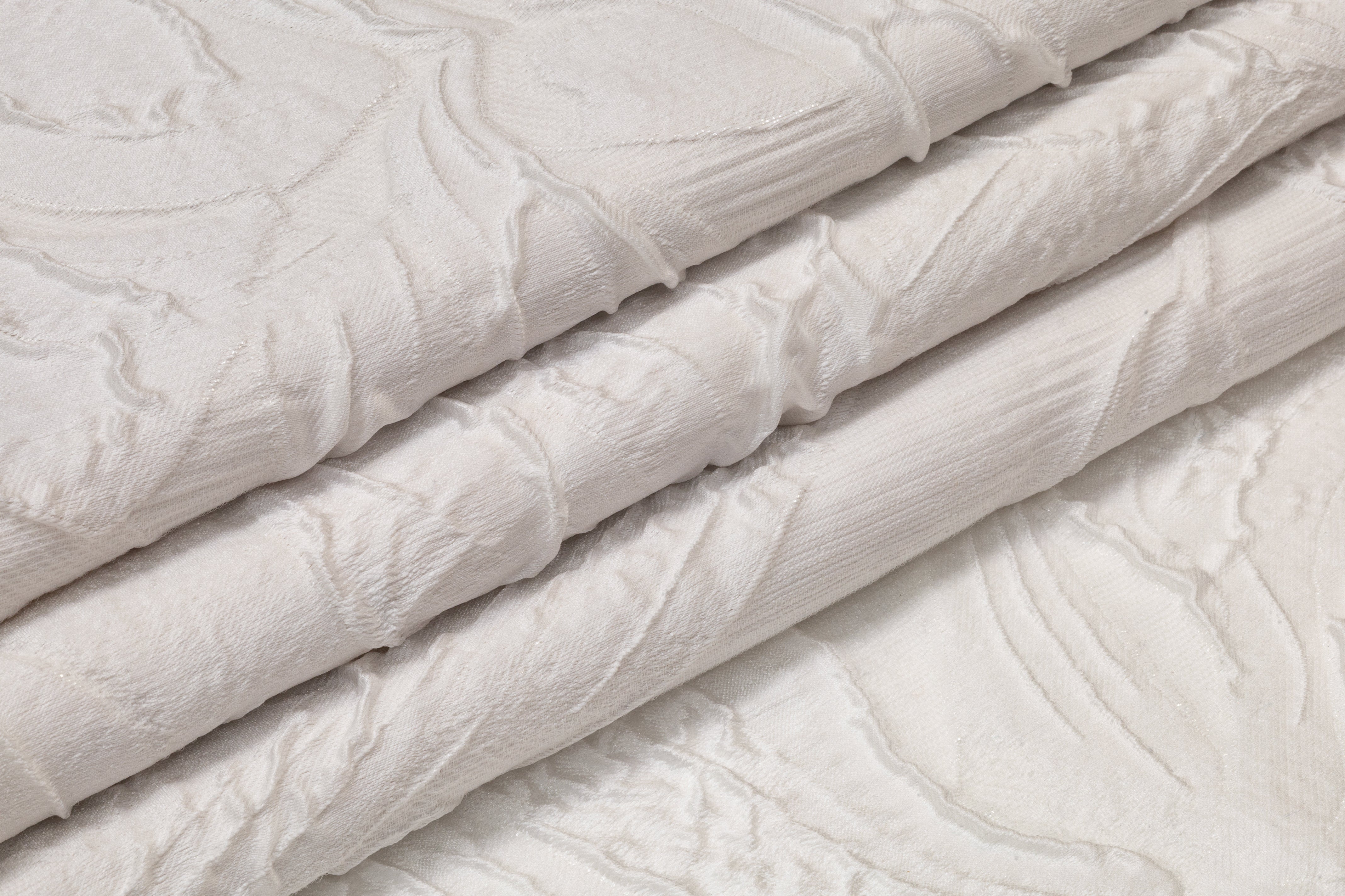 Abstract Floral Italian Silk Blend Cloqué Brocade - Off White