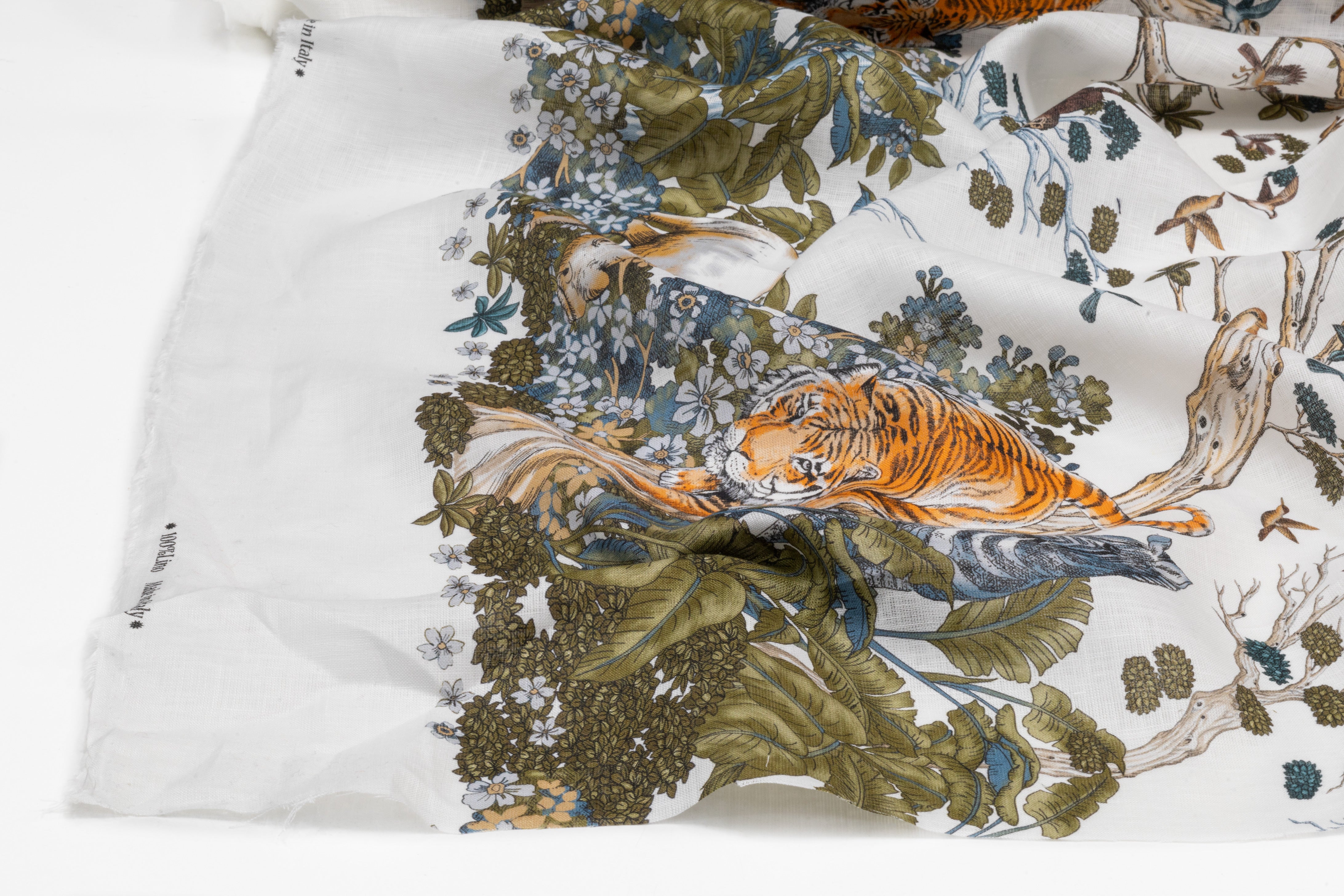 Floral Tiger Border Printed Italian Linen