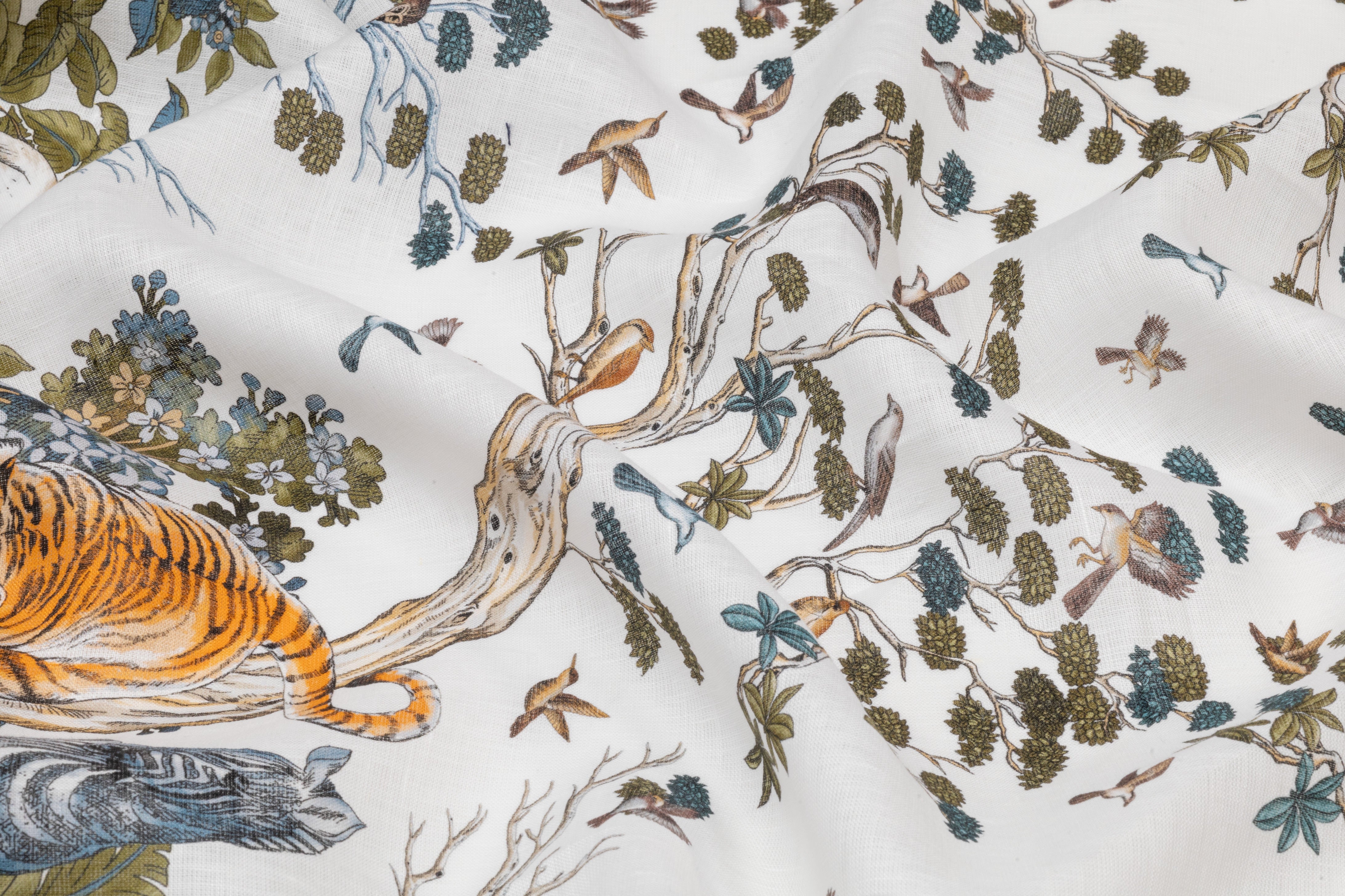 Floral Tiger Border Printed Italian Linen