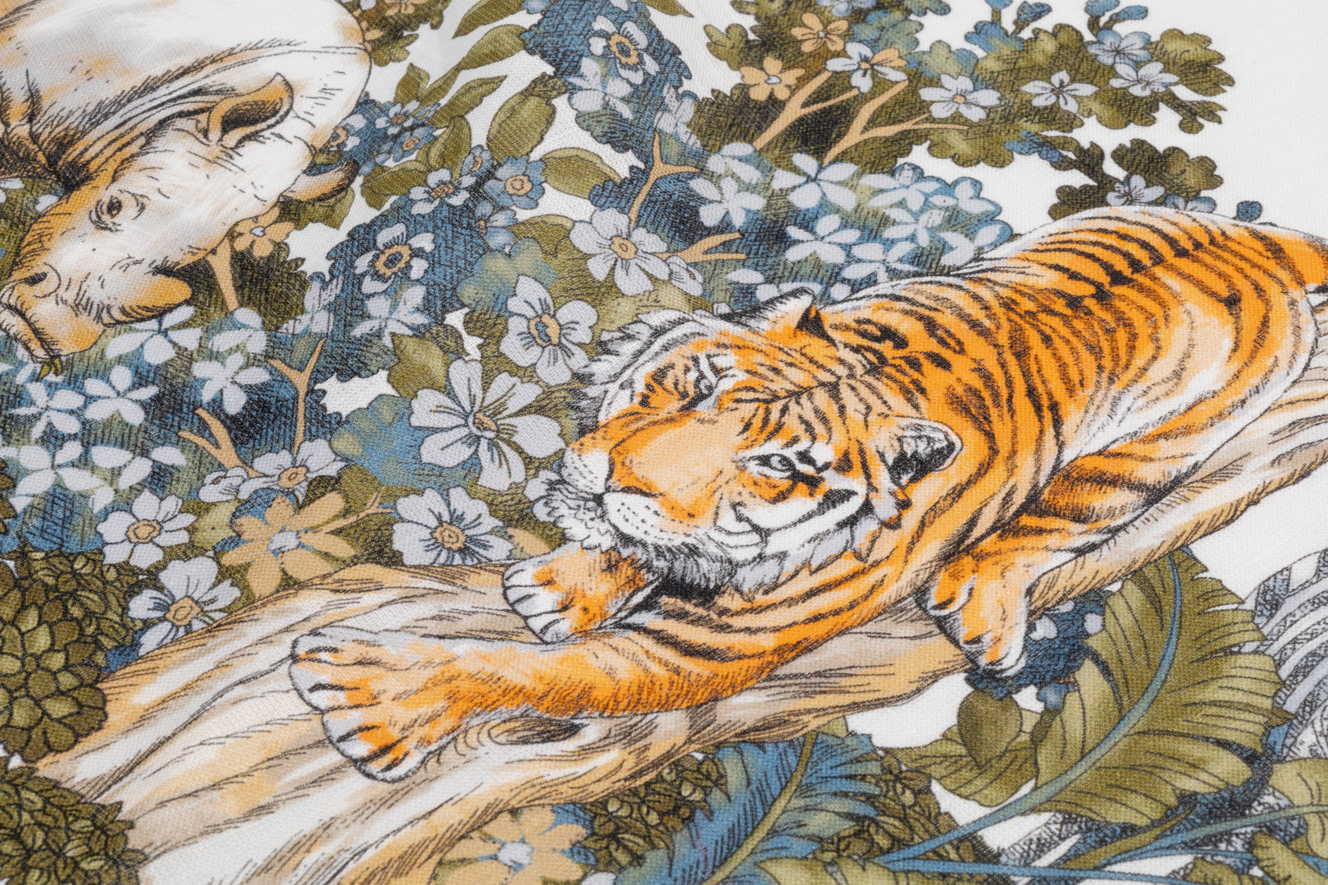 Floral Tiger Border Printed Italian Linen