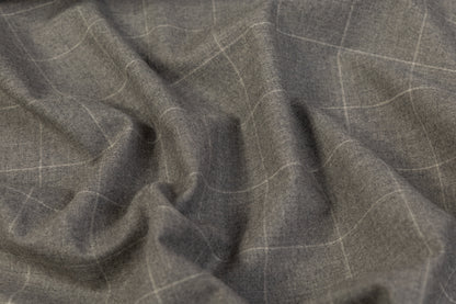 Windowpane Italian Wool Suiting - Gray