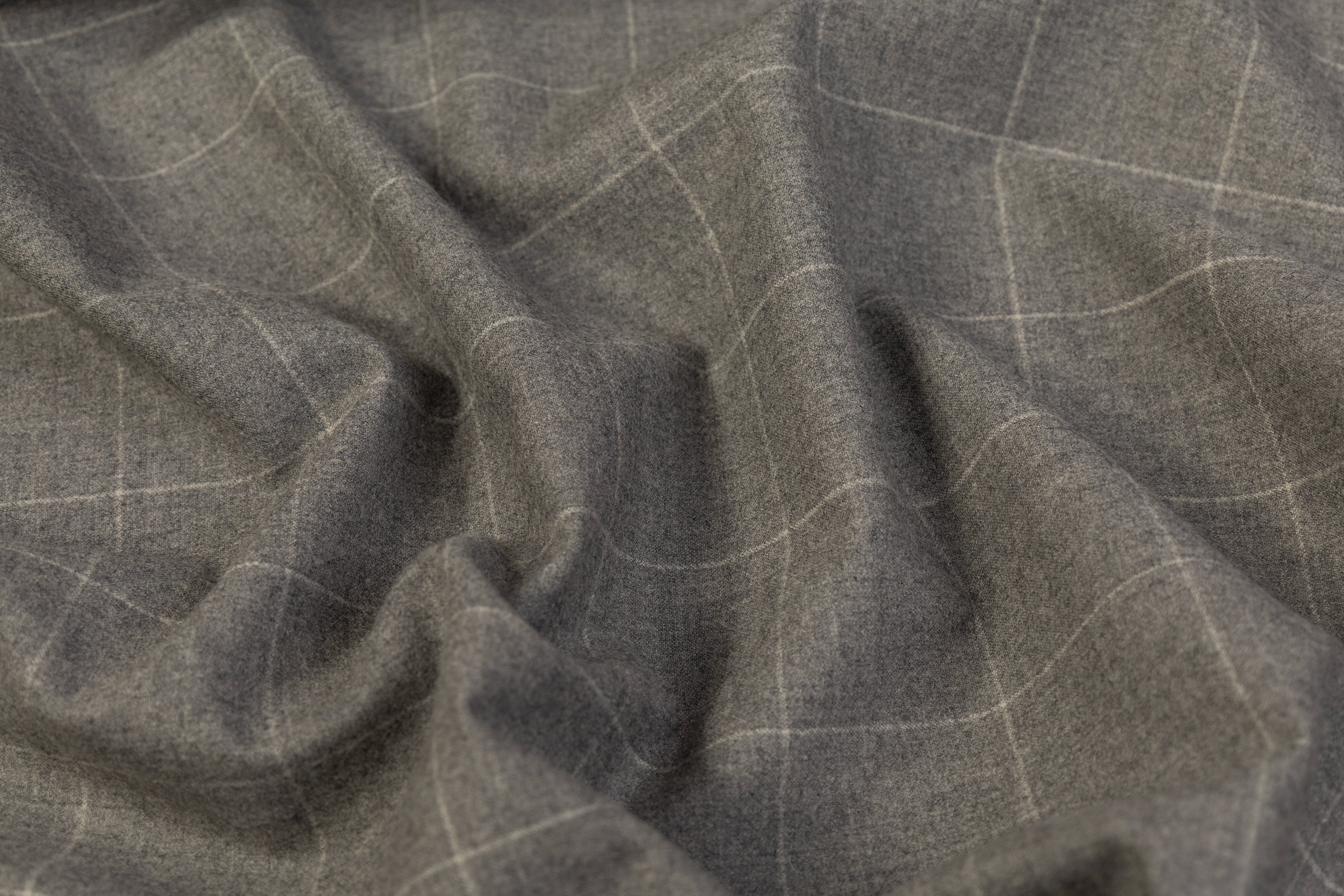 Windowpane Italian Wool Suiting - Gray