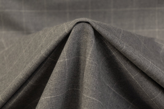 Windowpane Italian Wool Suiting - Gray