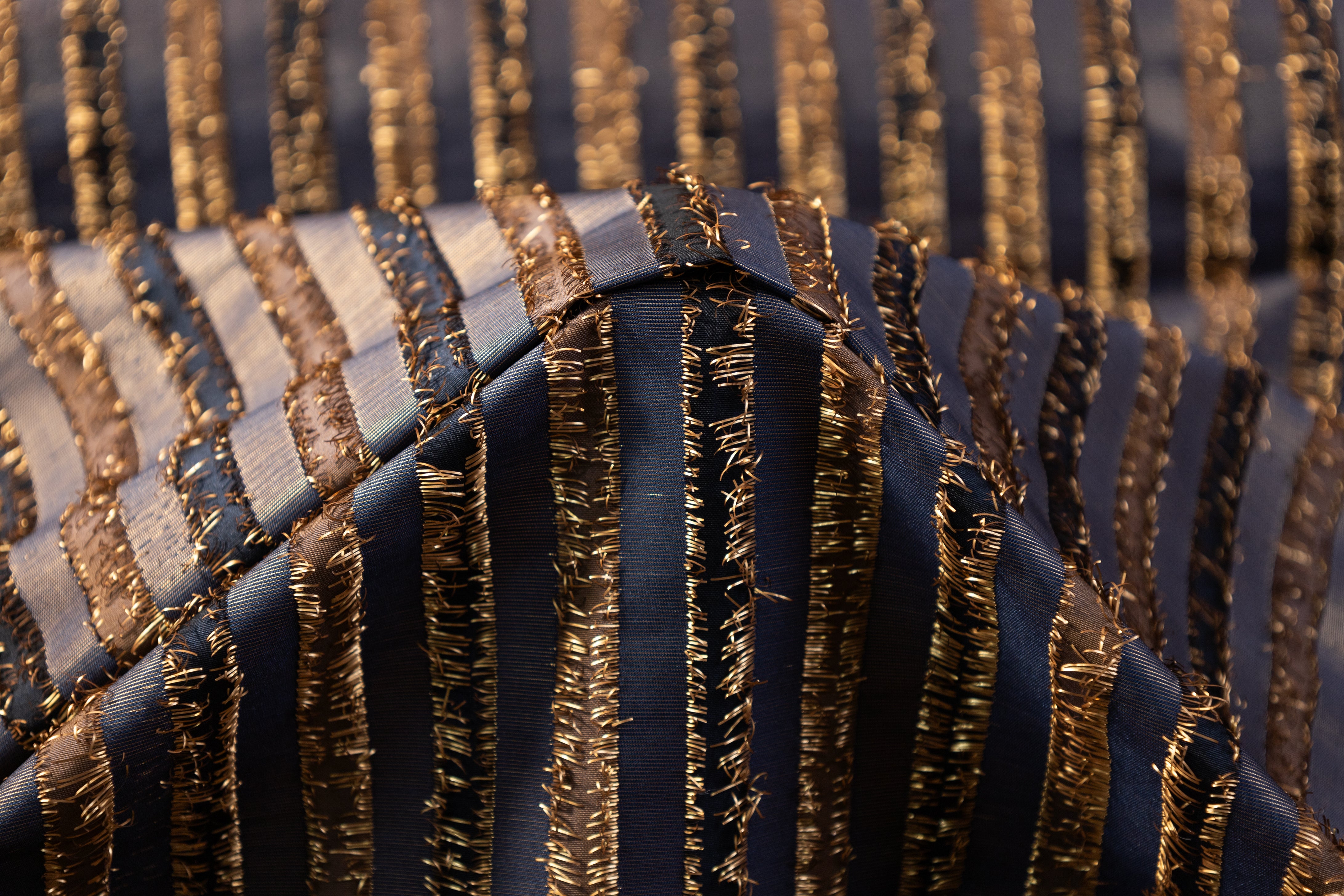 Striped Metallic Fringed Italian Jacquard - Navy / Dark Gold
