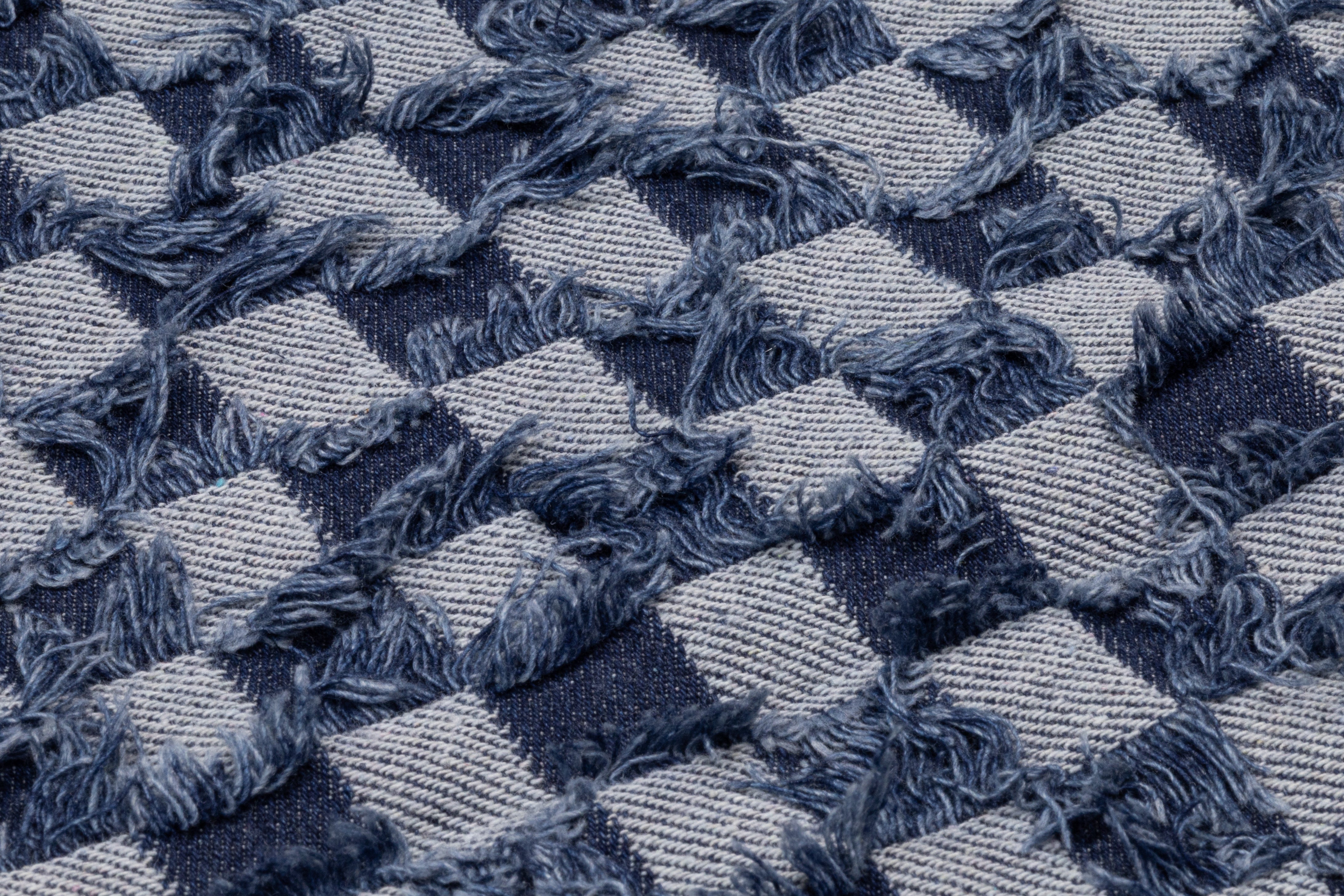 Fringed Checked Italian Denim - Blue