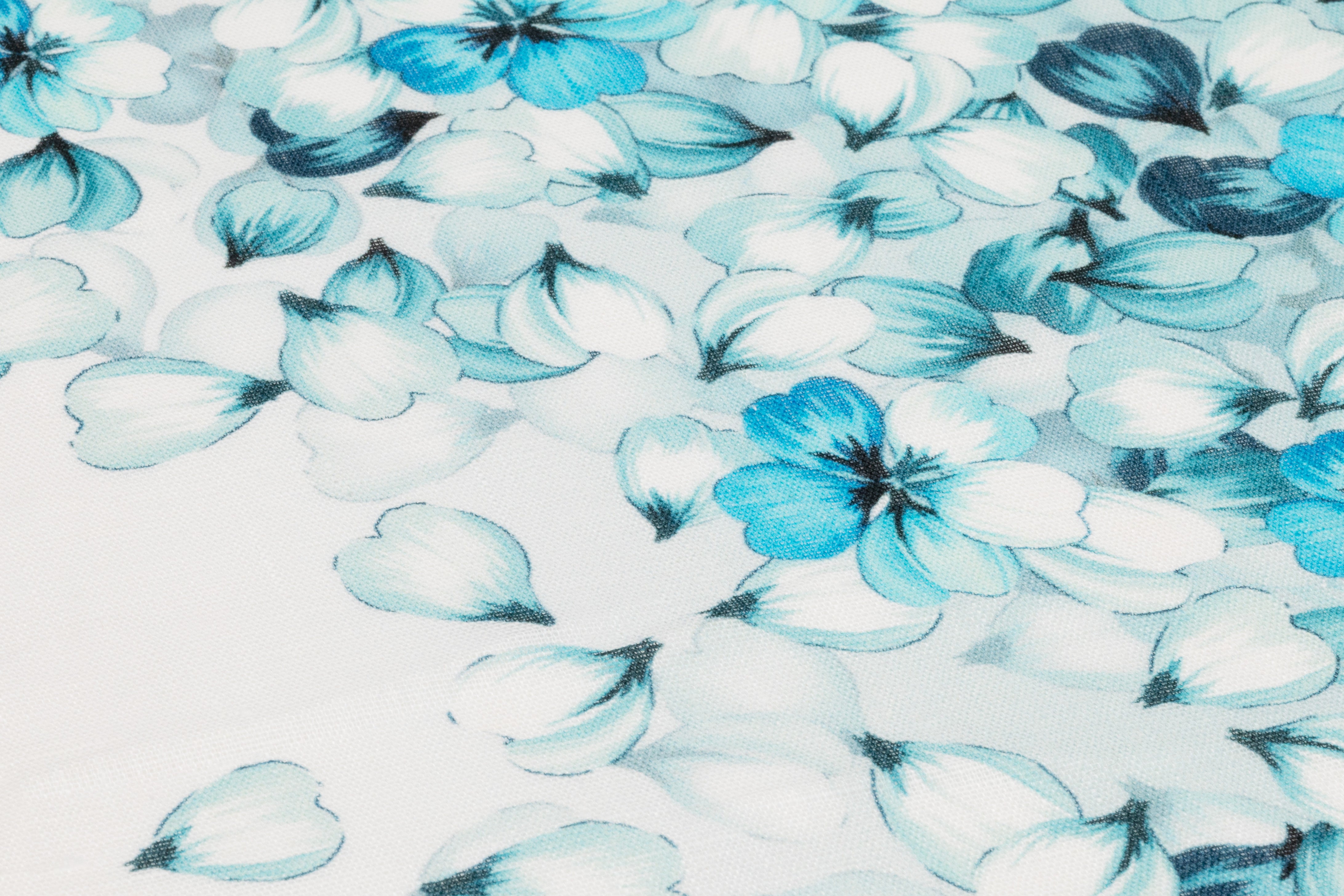 Floral Italian Linen - Aqua Blue