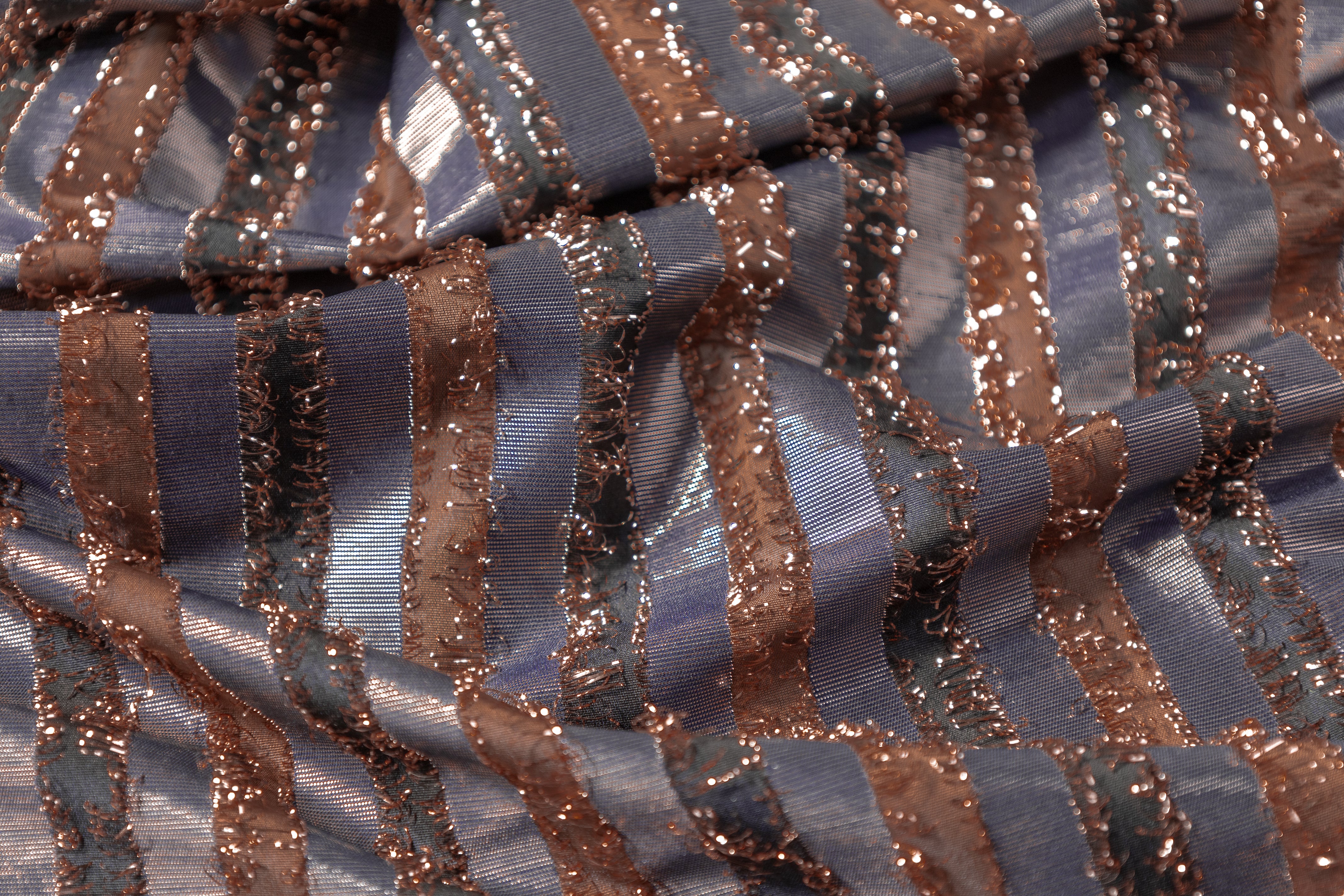 Striped Metallic Fringed Italian Jacquard - Navy / Bronze