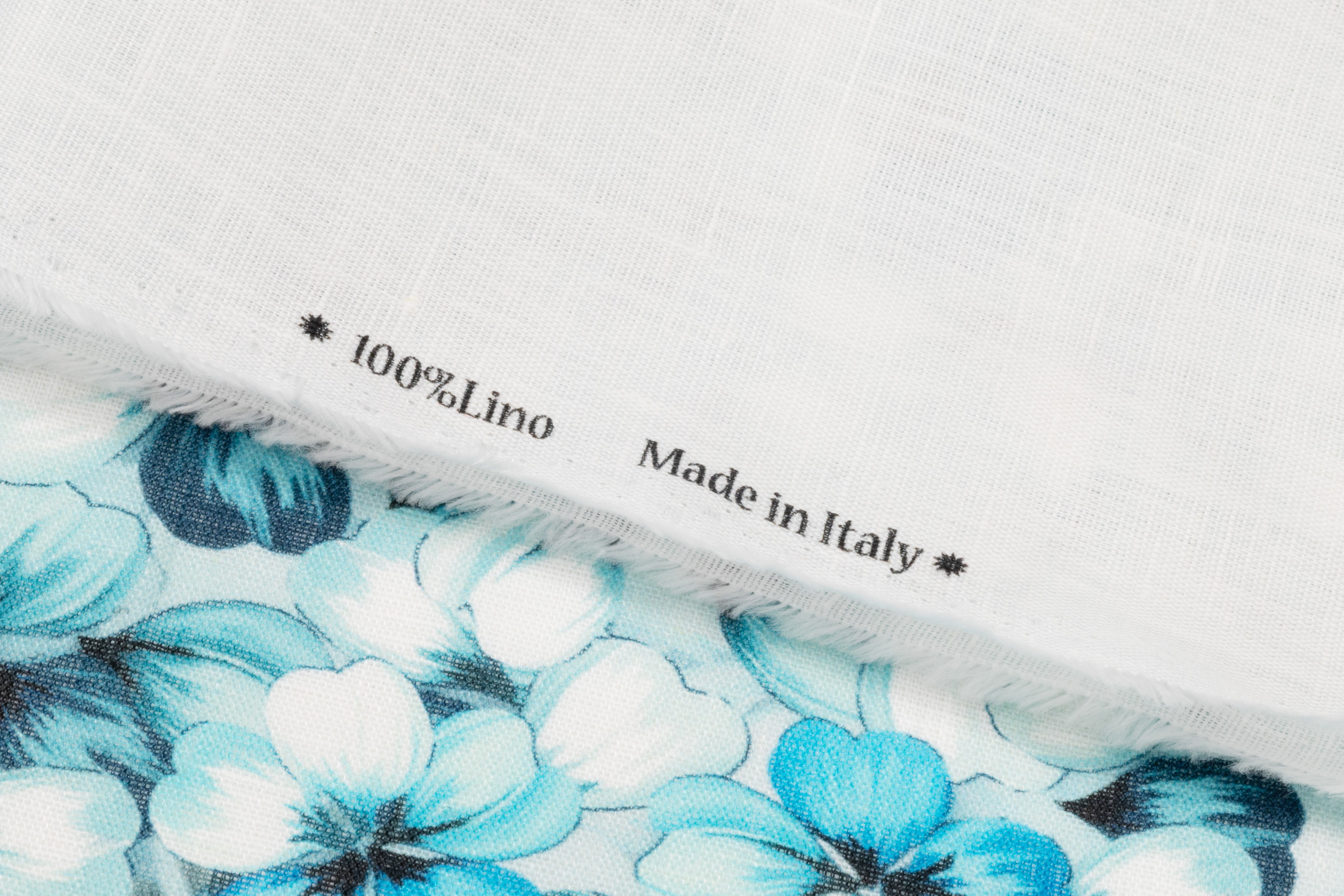 Floral Italian Linen - Aqua Blue